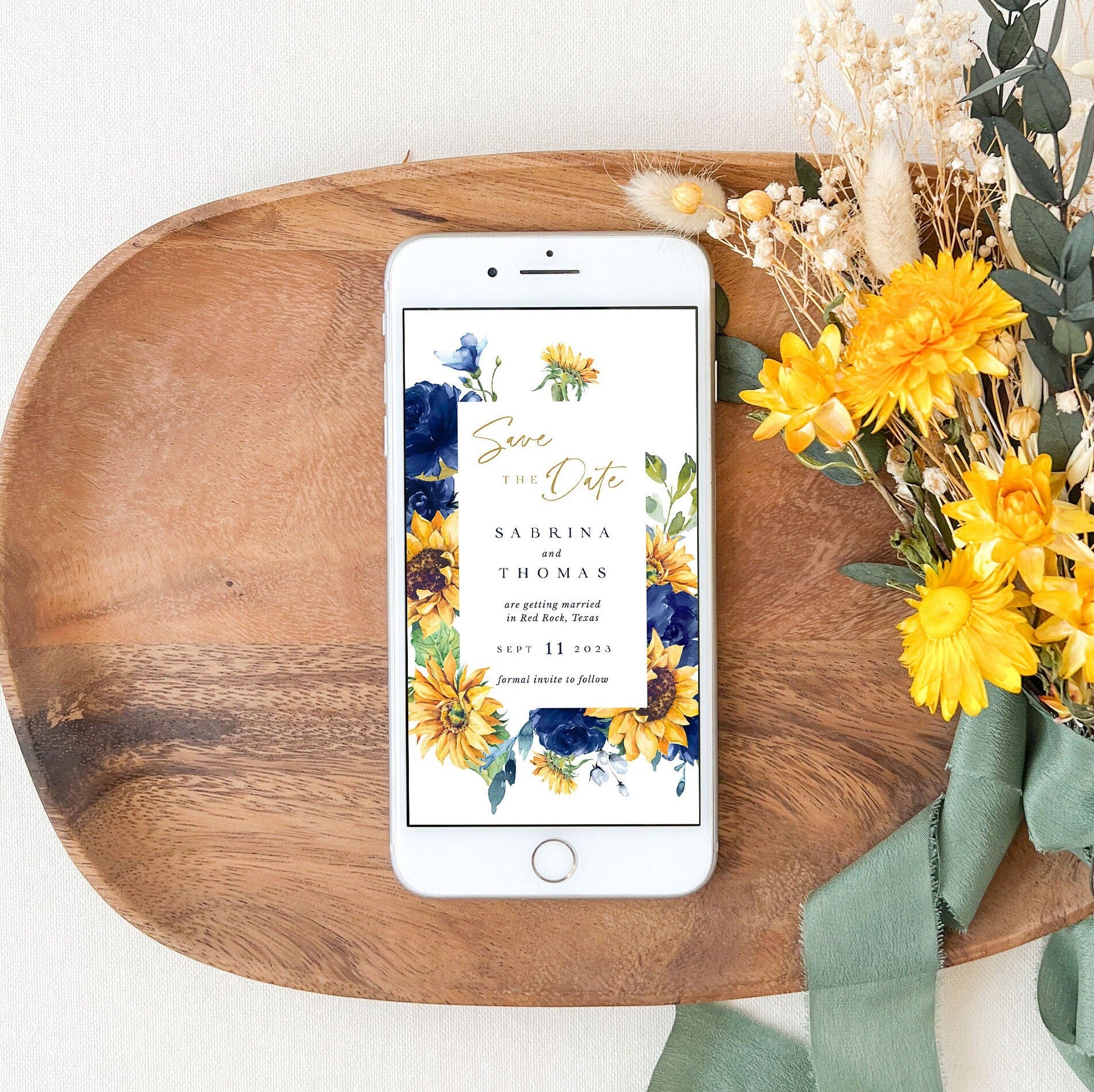 IVY digital save the date yellow and blue