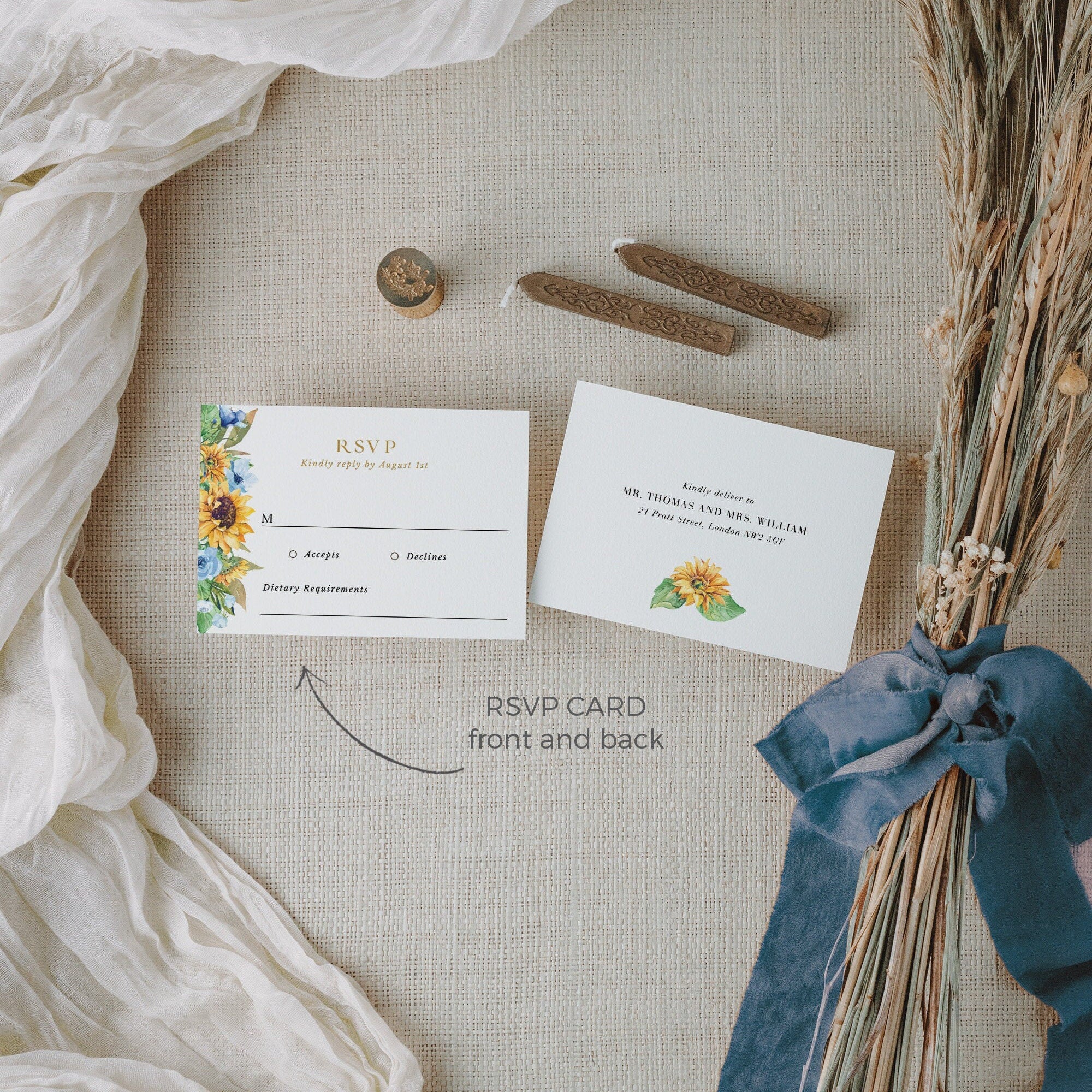 IVY Dusty Blue and Yellow Wedding Invites Set Template