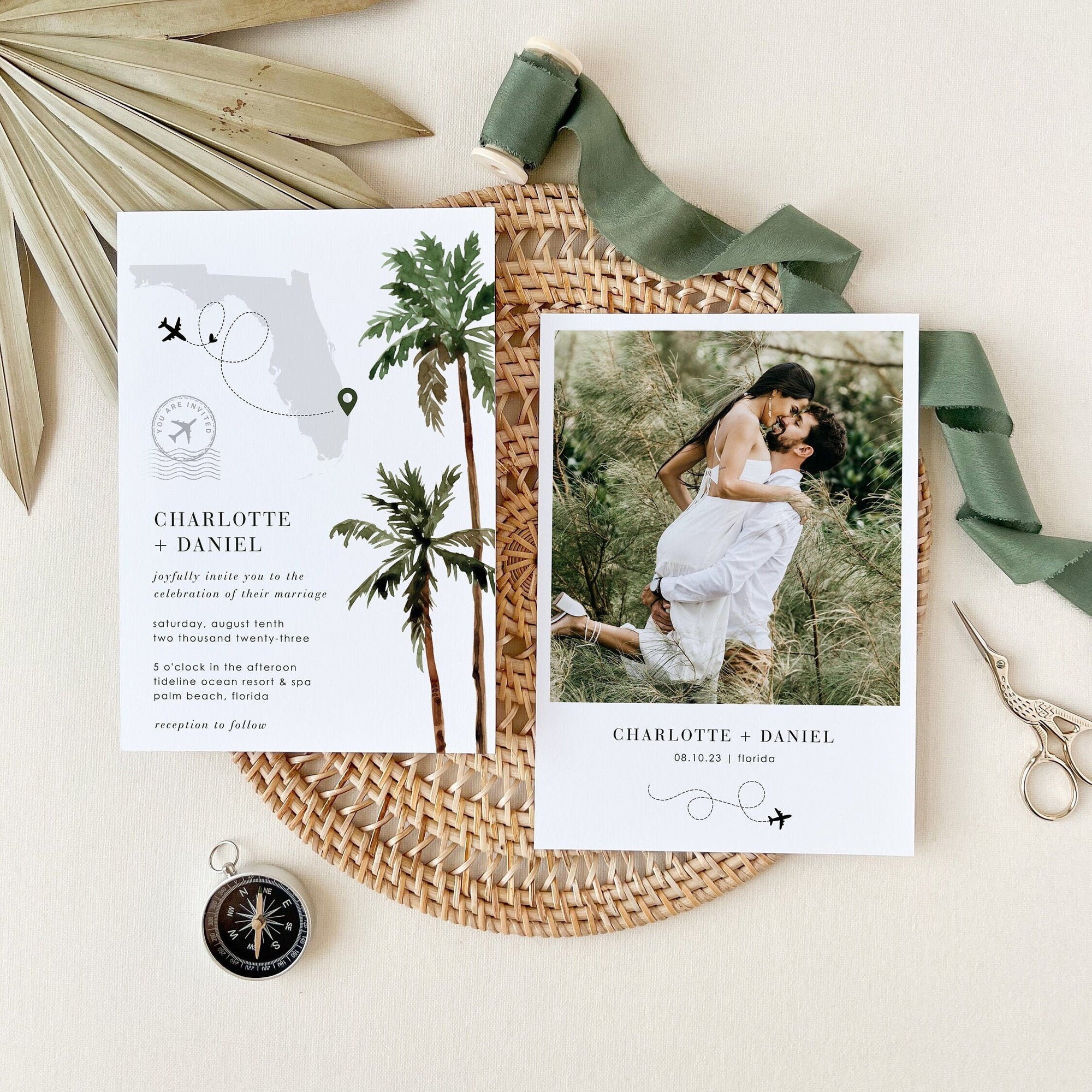 KONA Palm Tree Wedding Invitation Template with Photo