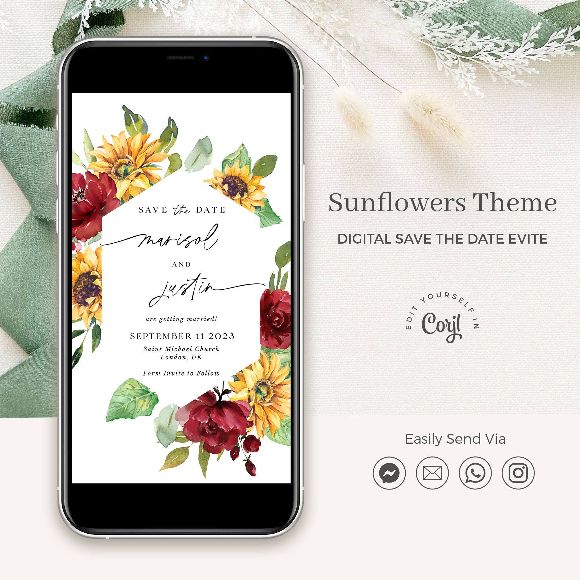 RUBY Floral Save the Date Digital Template