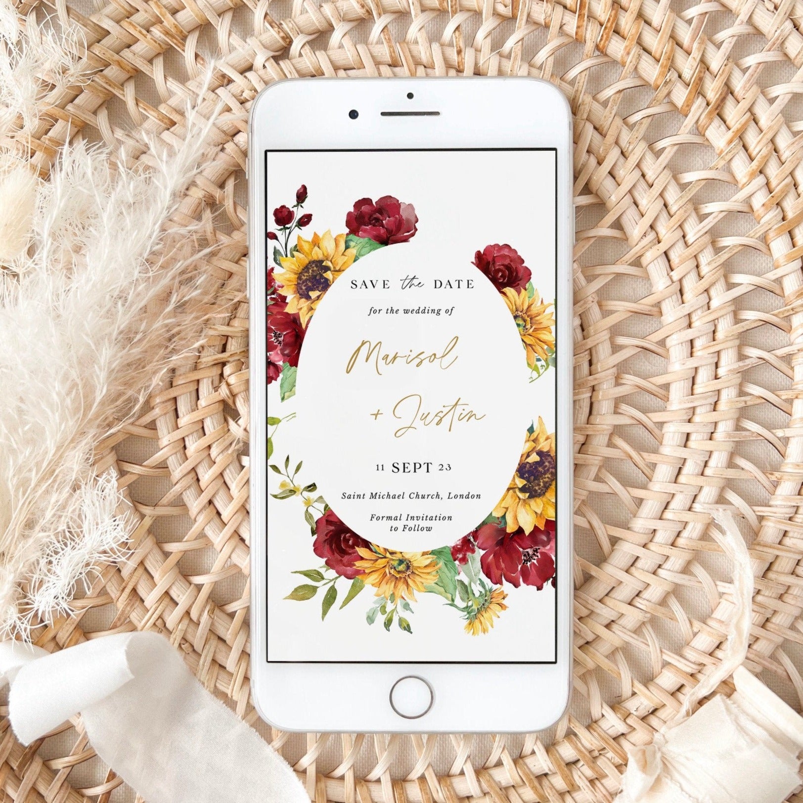 RUBY Sunflower and Roses Wedding Save the Date Digital Invite