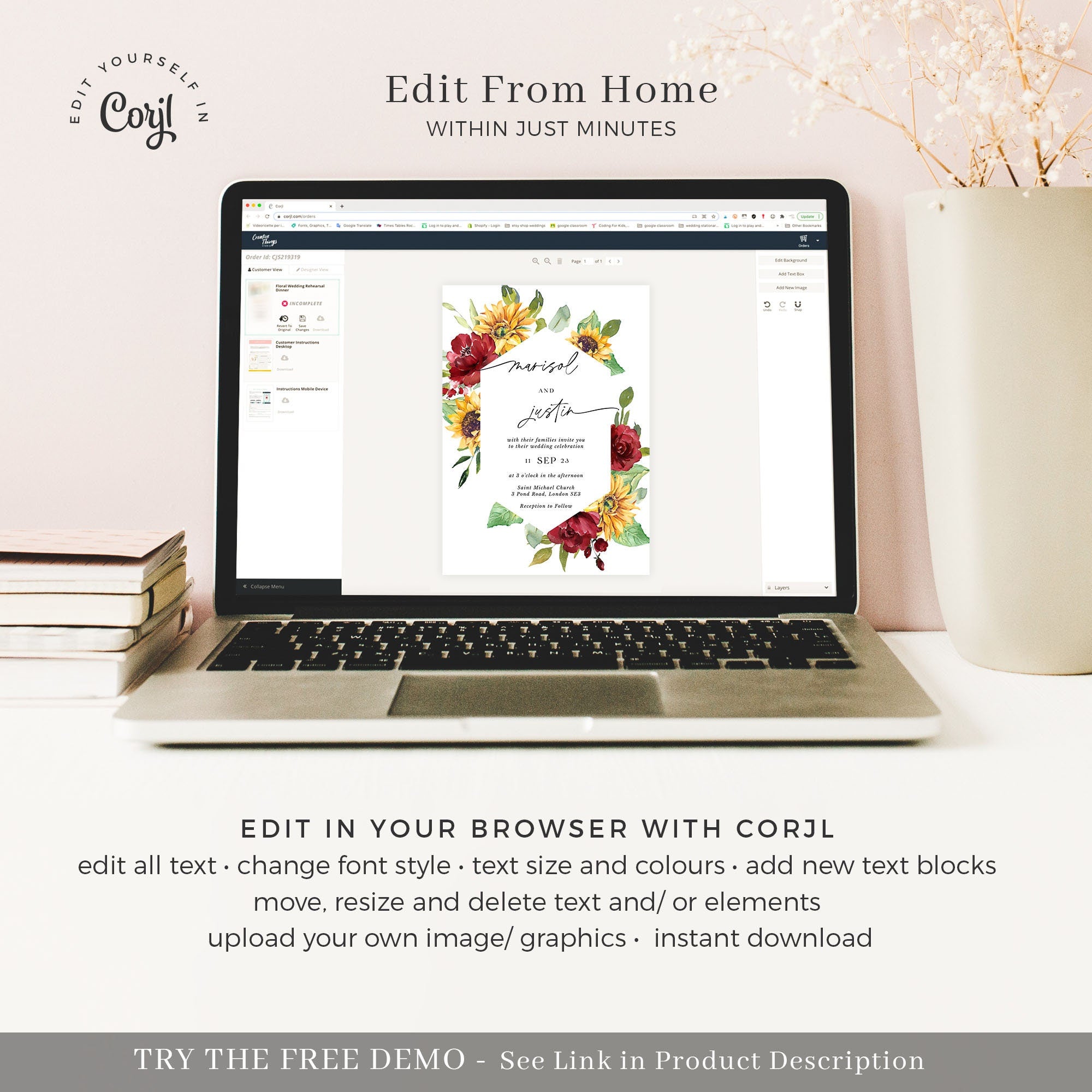 RUBY Sunflower Wedding Invitation Template