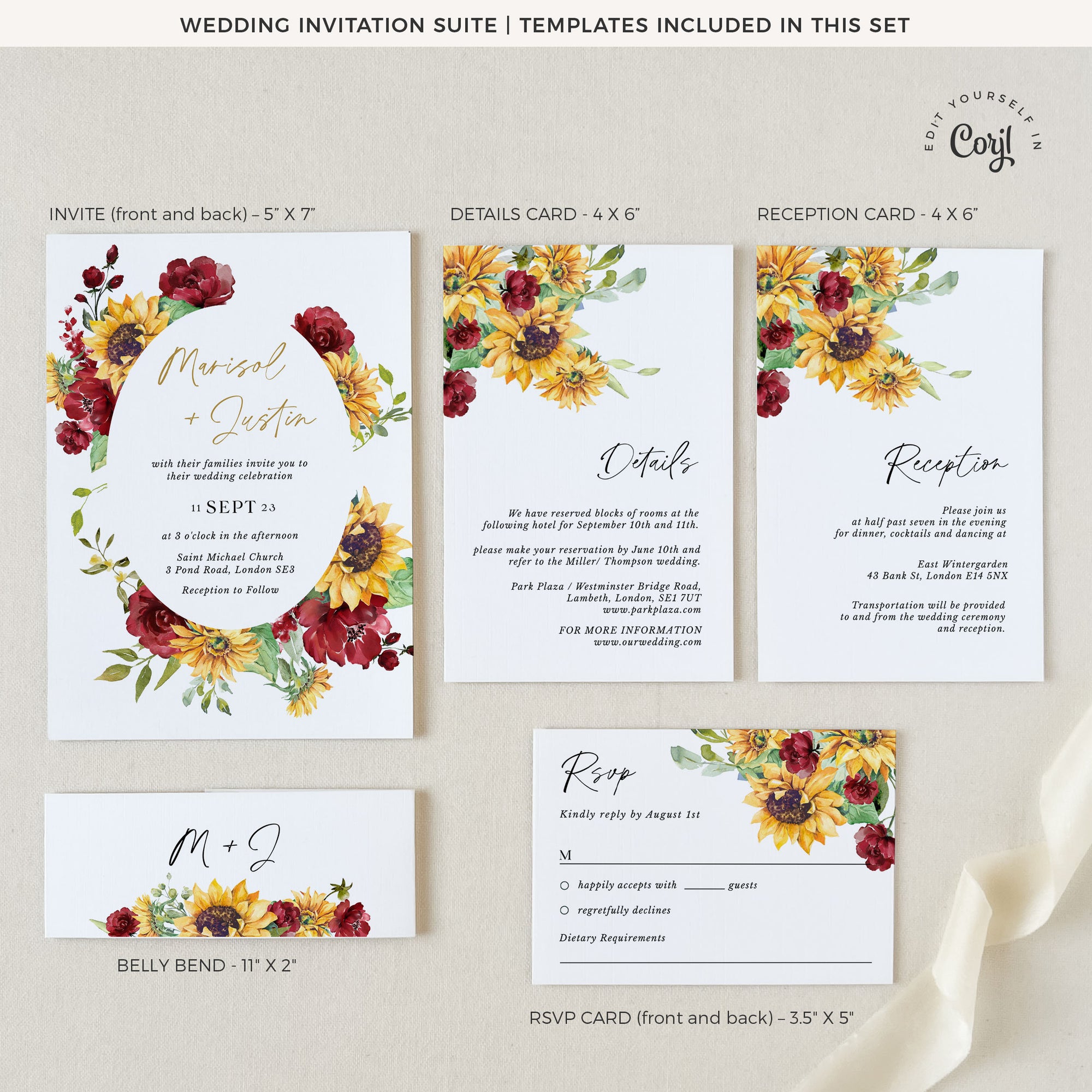 RUBY Floral Wedding Invitation Suite Template