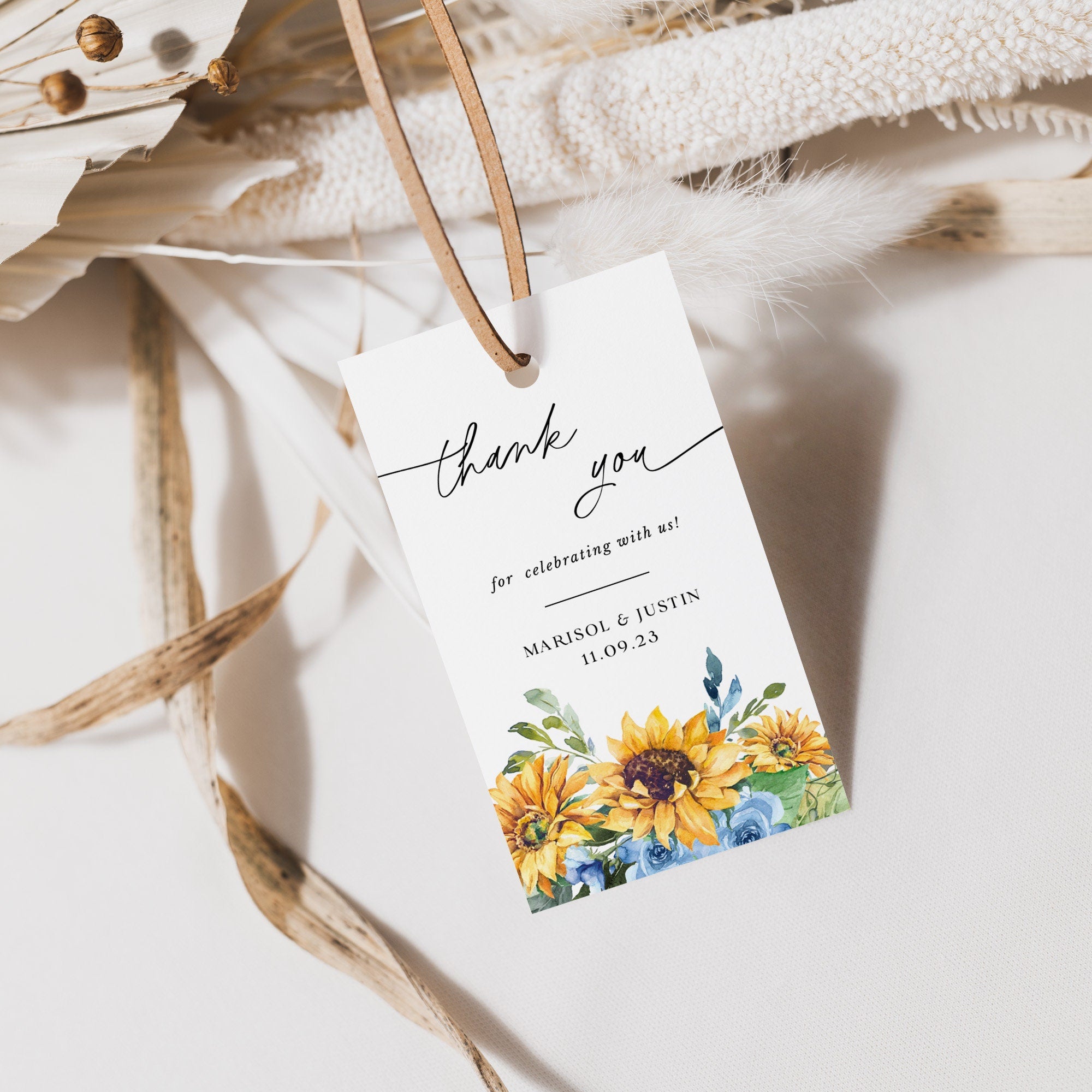 IVY Printable Wedding Favour Tags Template with Sunflowers