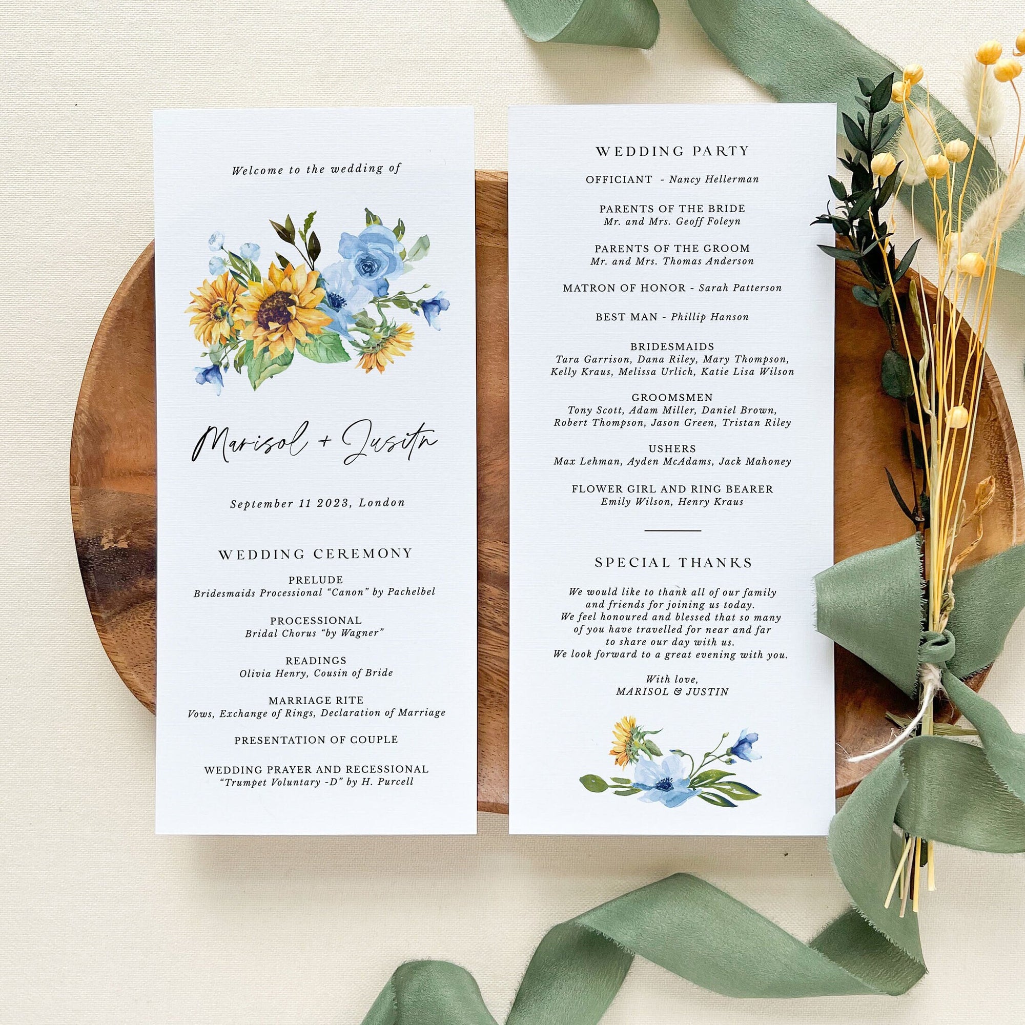 IVY Sunflower Wedding Programs Template