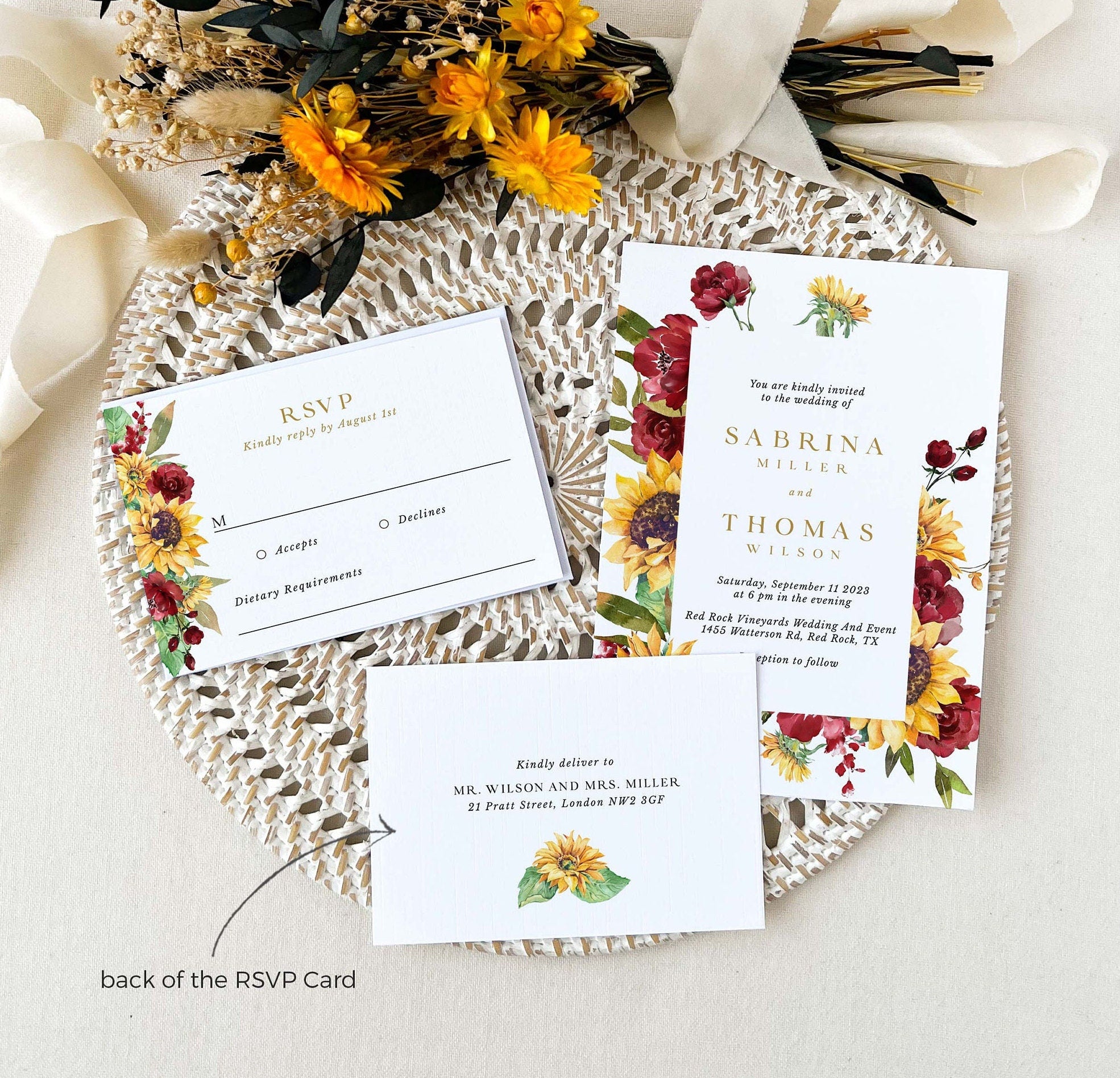 RUBY Rustic Sunflowers Wedding Invitation Set with Rsvp