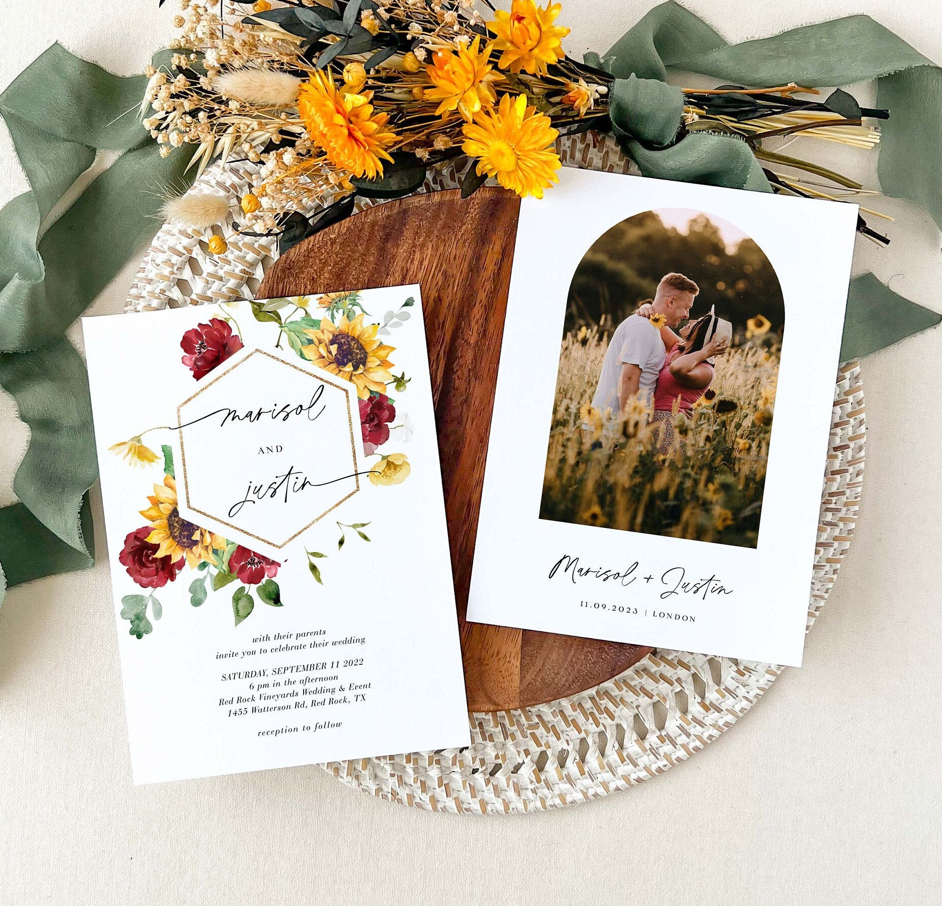 RUBY Sunflower Wedding Invitation Template Suite