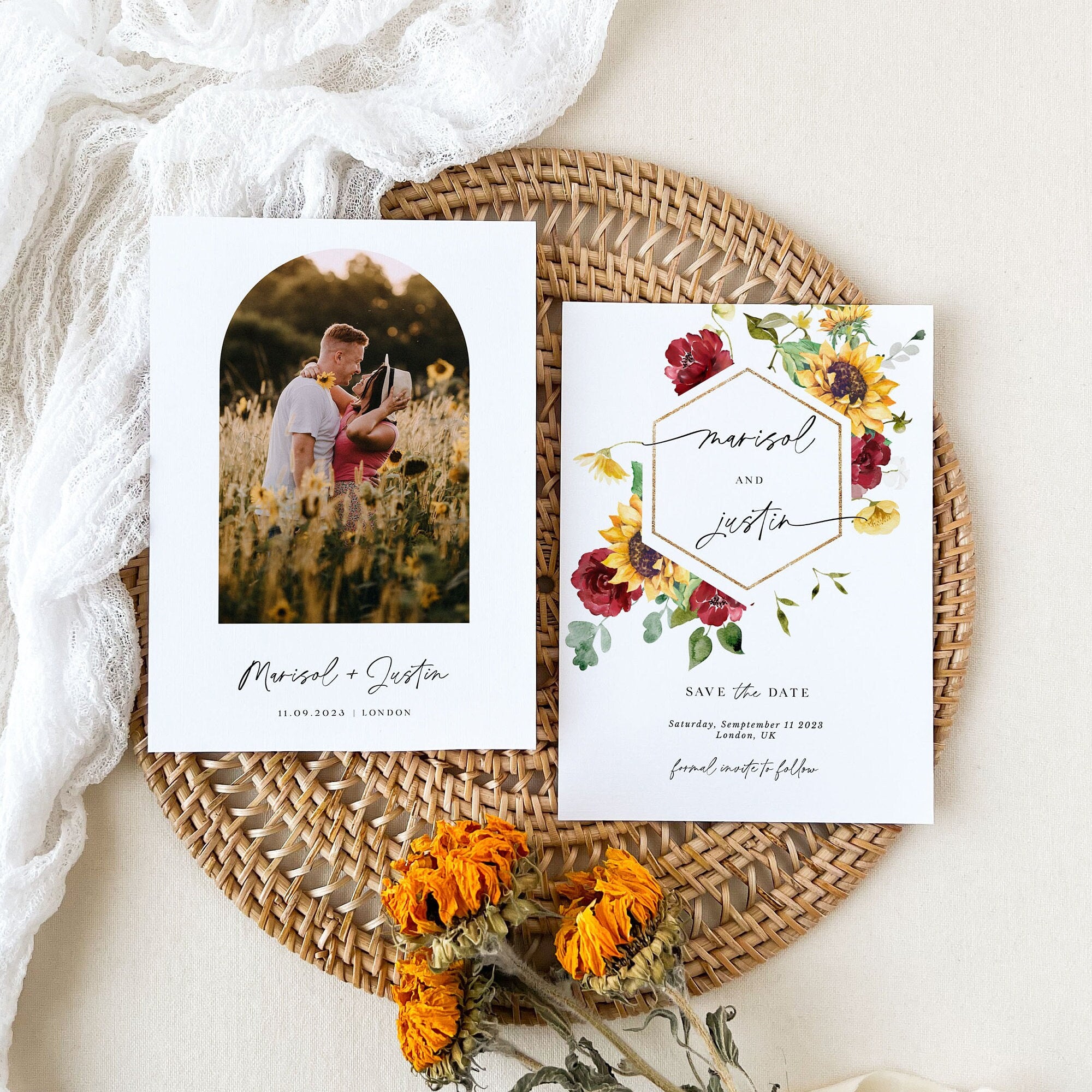 RUBY Printable Save the Date Sunflower and Roses