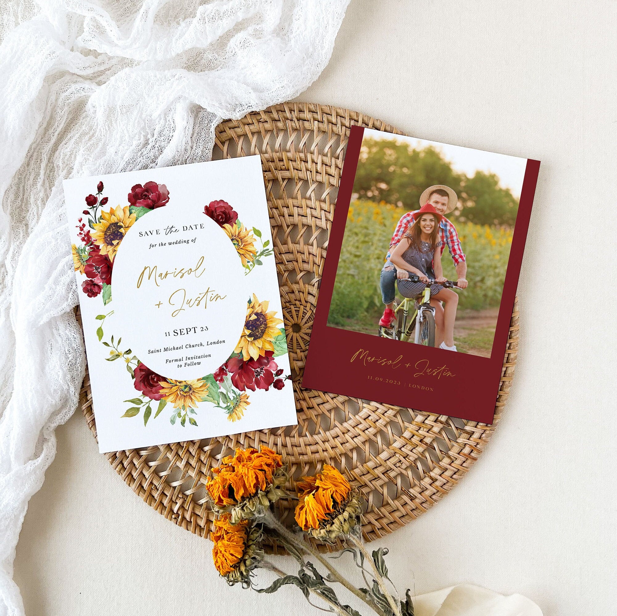 RUBY Floral Save the Date Template with Sunflowers