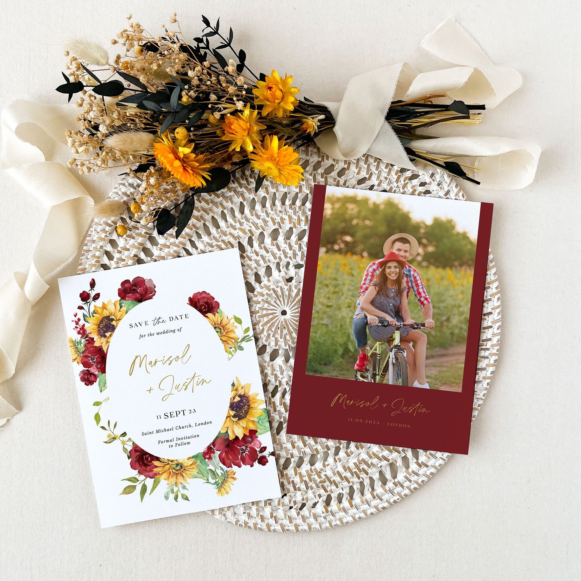 RUBY Floral Save the Date Template with Sunflowers