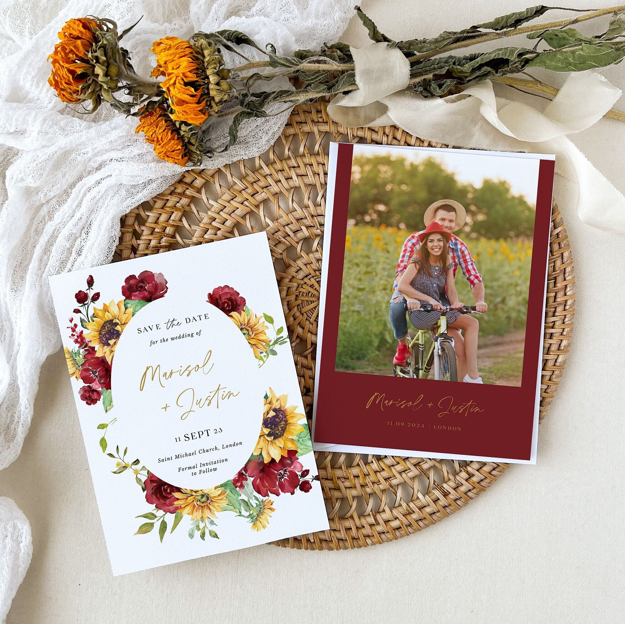 RUBY Floral Save the Date Template with Sunflowers