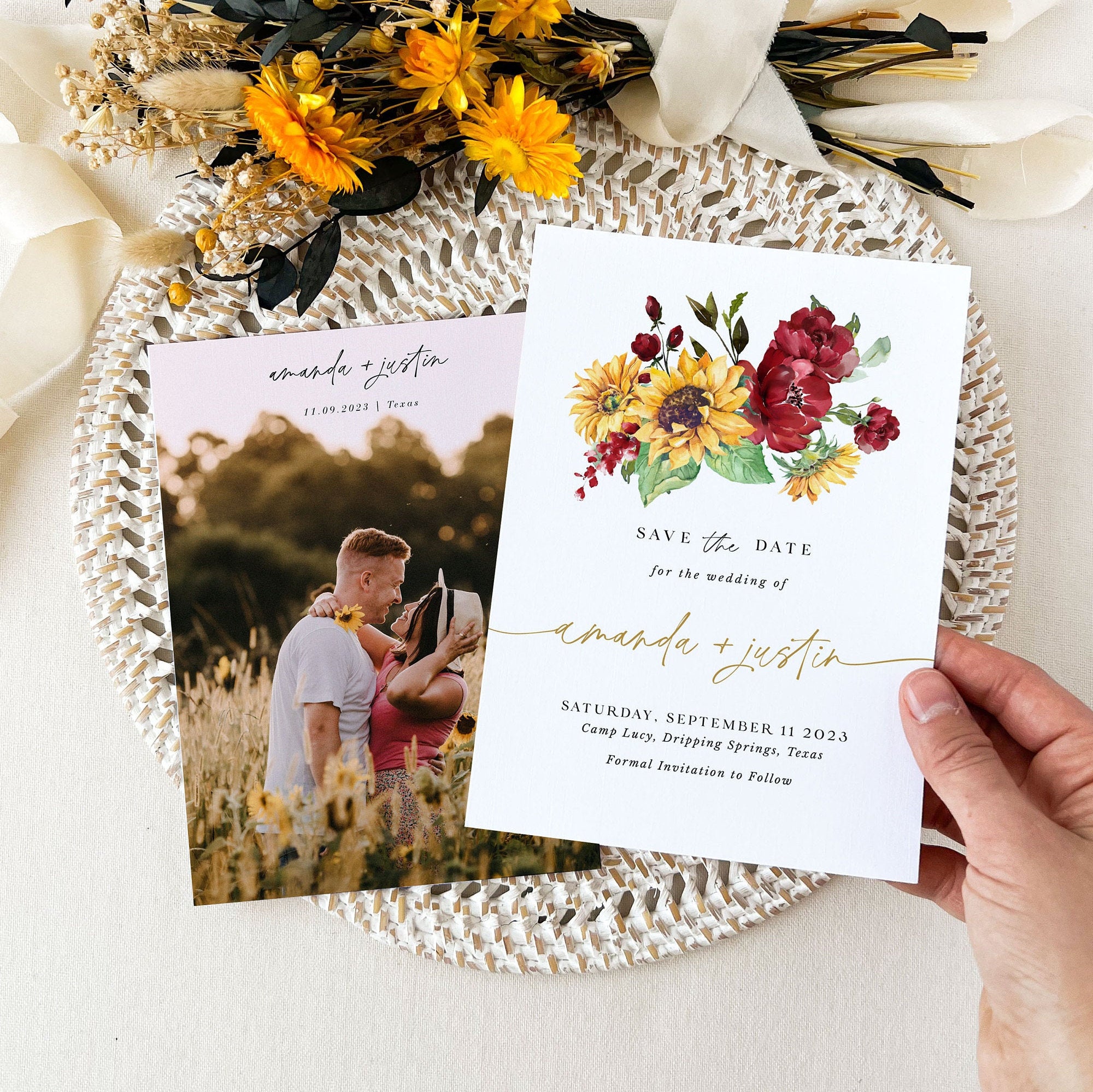 RUBY Roses and Sunflower Save the Date Template with Photo