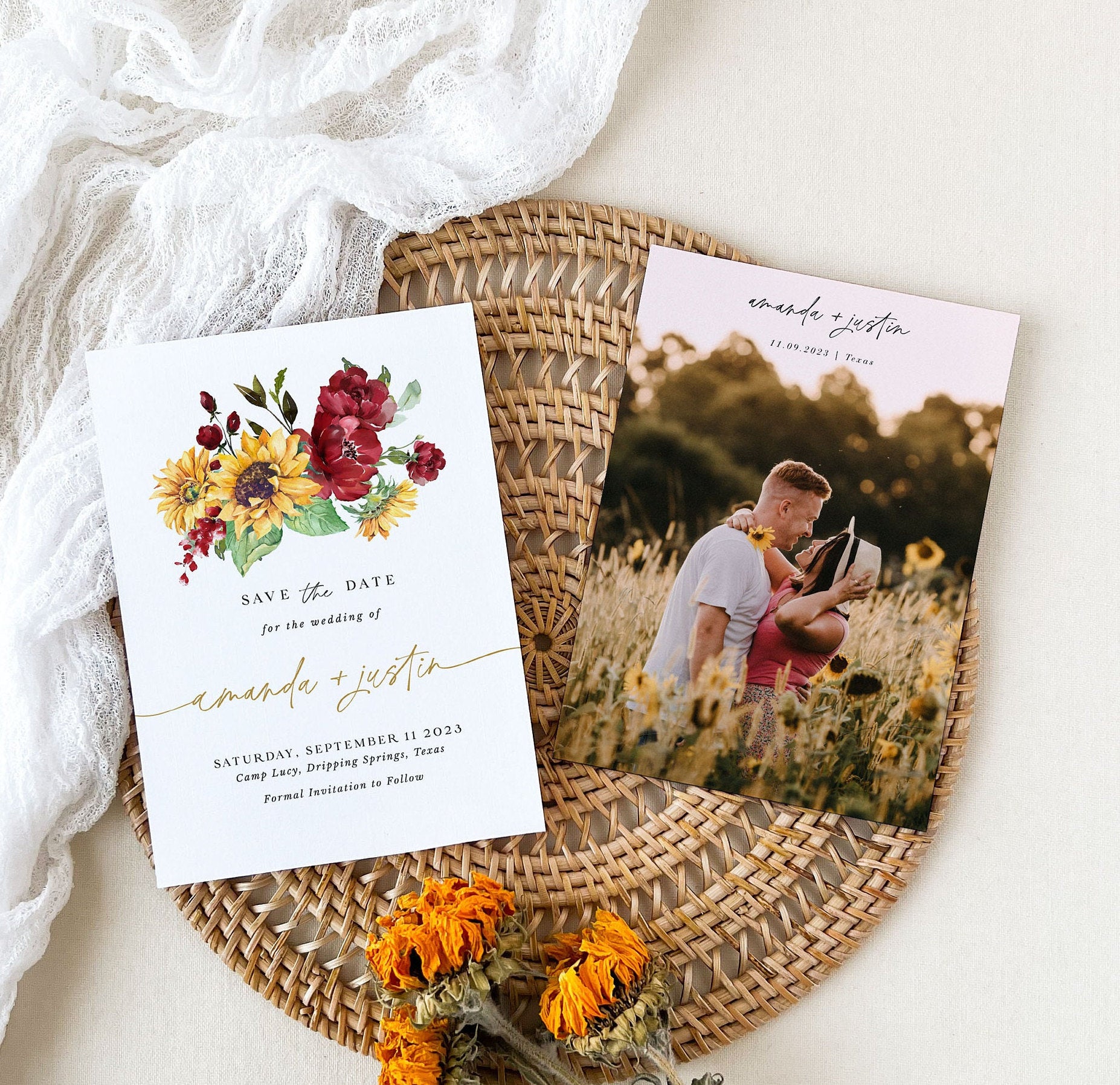 RUBY Roses and Sunflower Save the Date Template with Photo