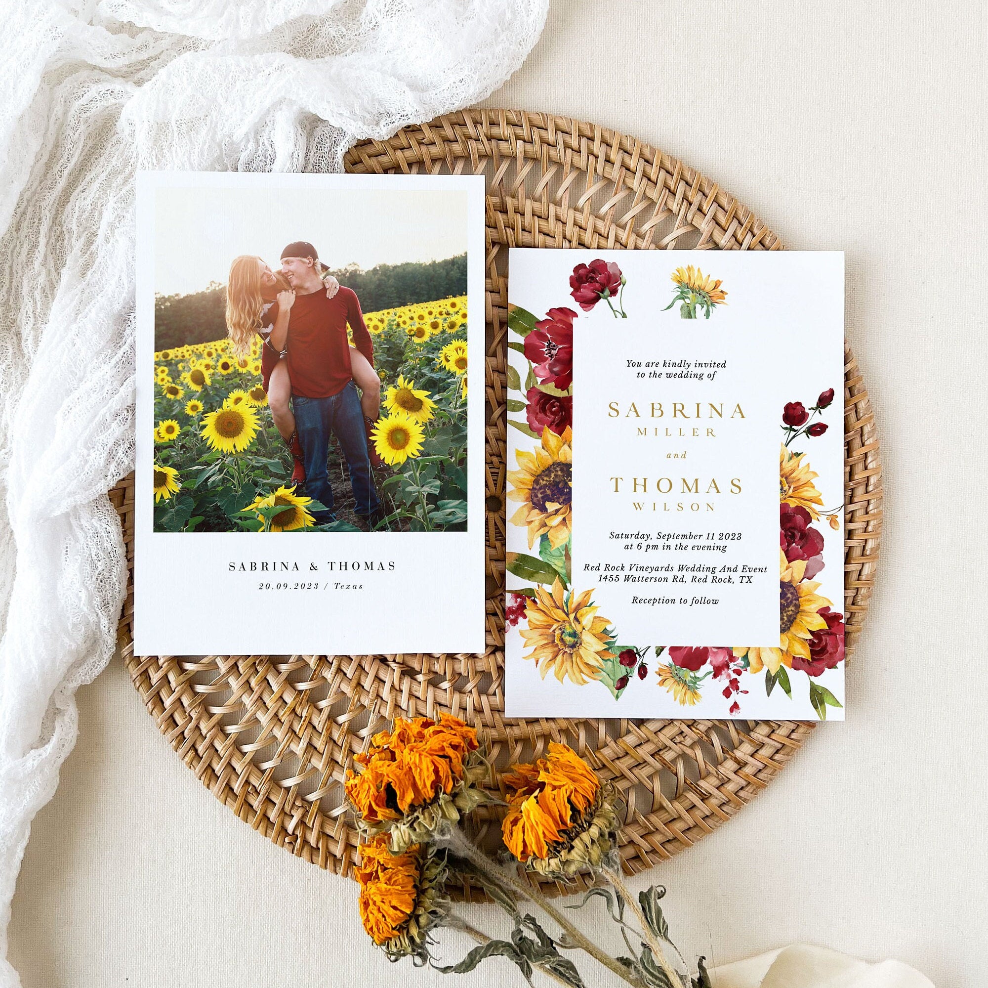 RUBY Rustic Wedding Invitations Sunflowers Template
