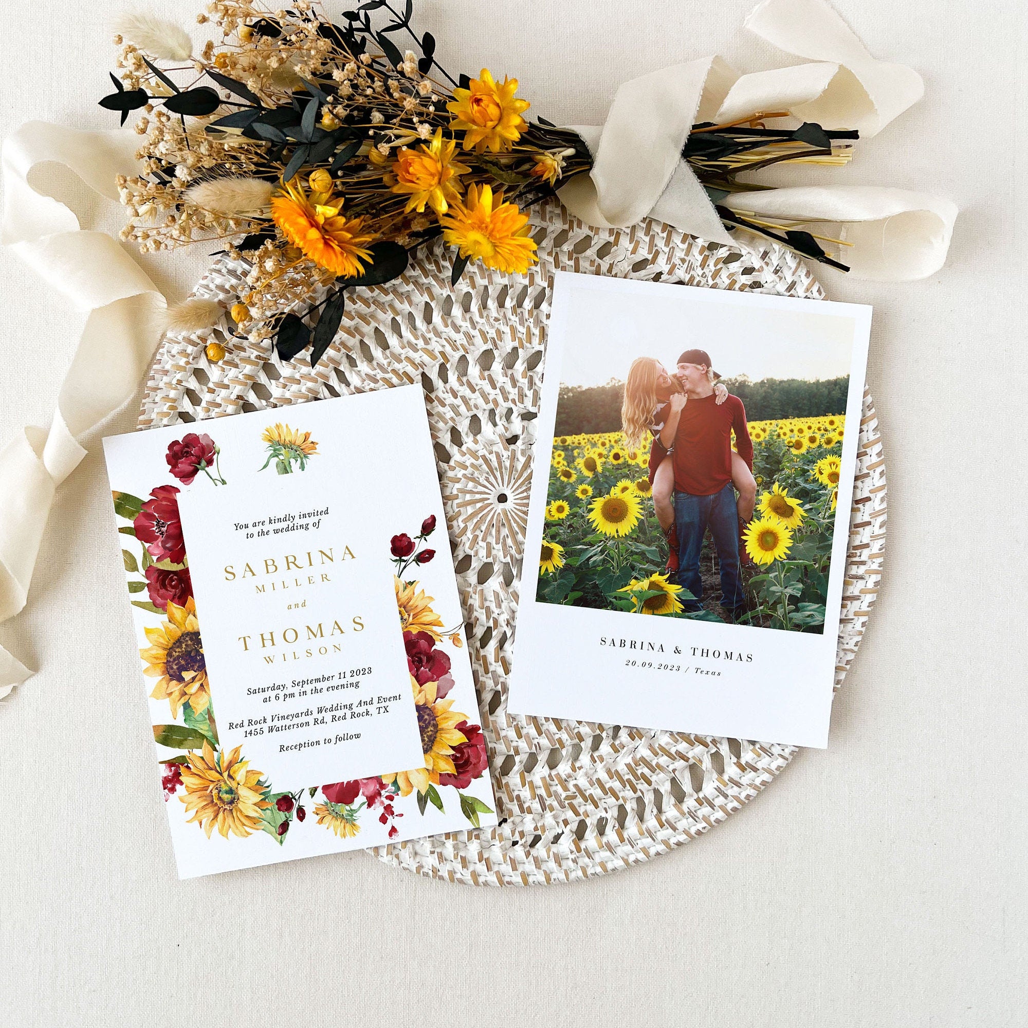 RUBY Rustic Wedding Invitations Sunflowers Template