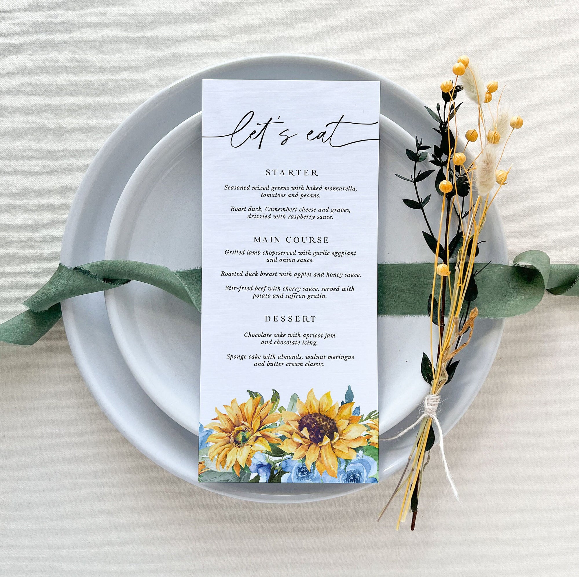 IVY Sunflower Menu Template for Wedding