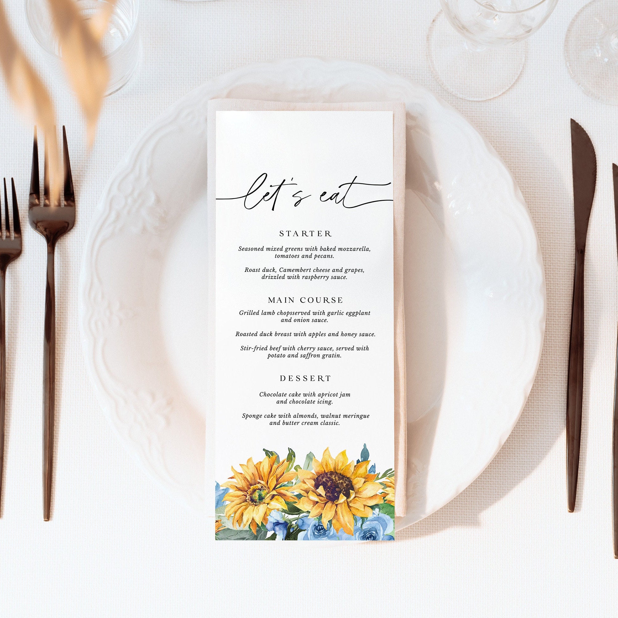 IVY Sunflower Menu Template for Wedding