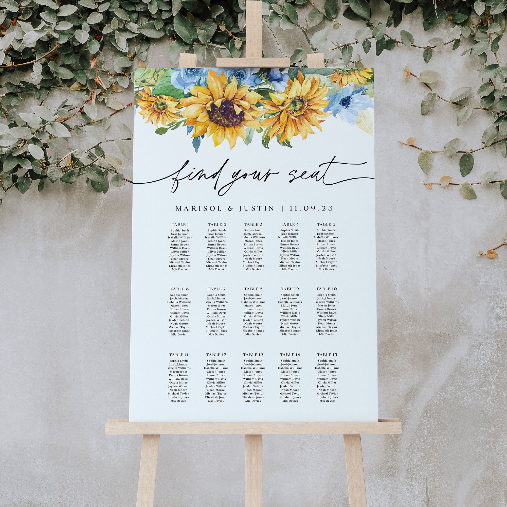 IVY Sunflower Wedding Seating Chart Template