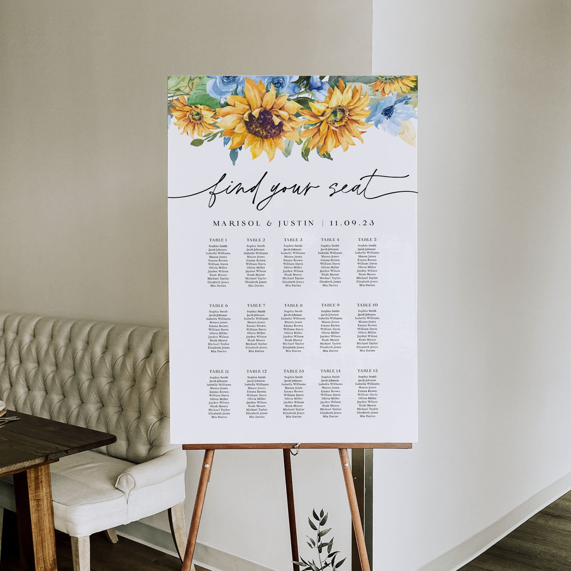 IVY Sunflower Wedding Seating Chart Template