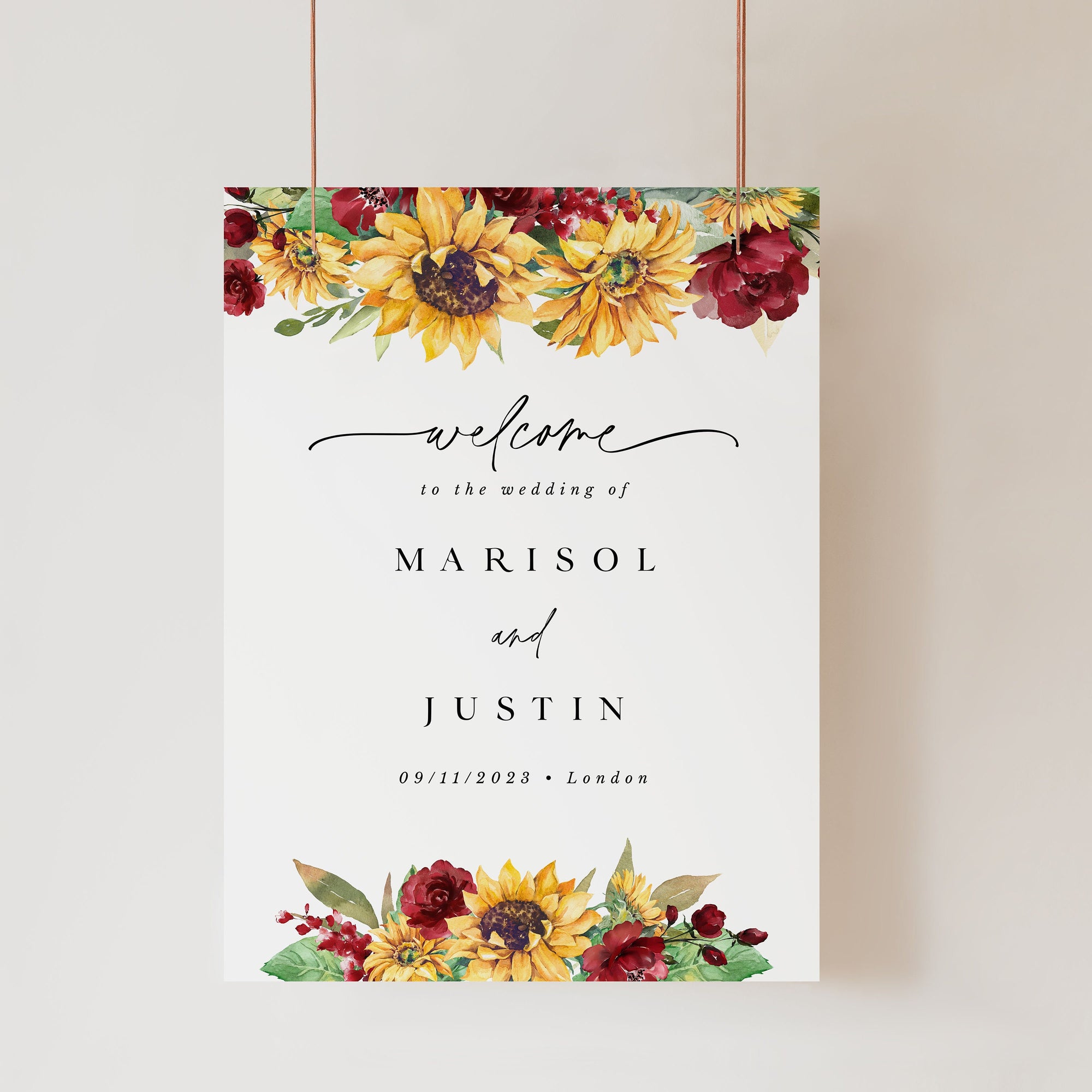 RUBY Printable Sunflower Wedding Signs Rustic Template
