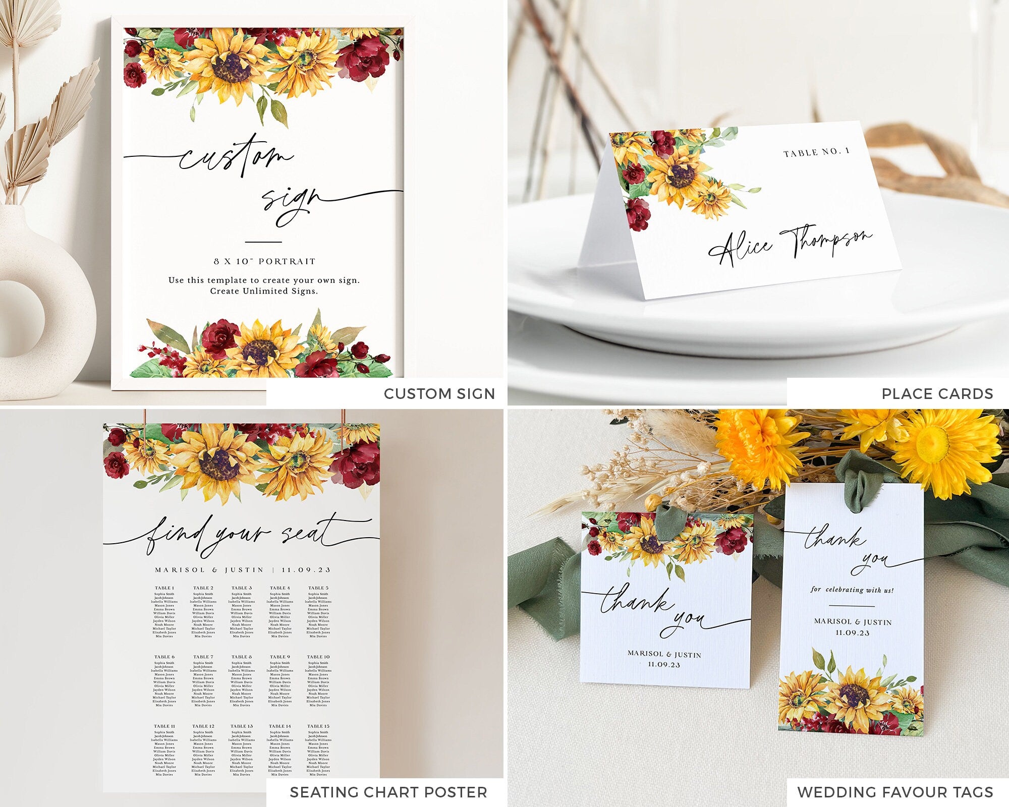 RUBY Printable Sunflower Wedding Invitation Template Bundle