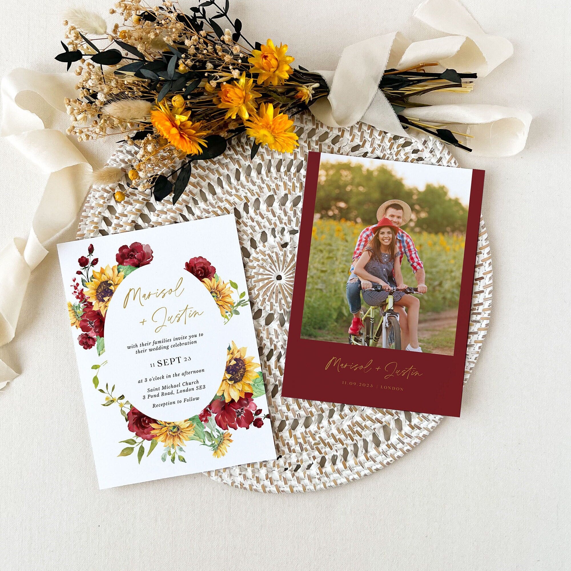 RUBY Printable Sunflower Wedding Invitation Template Bundle