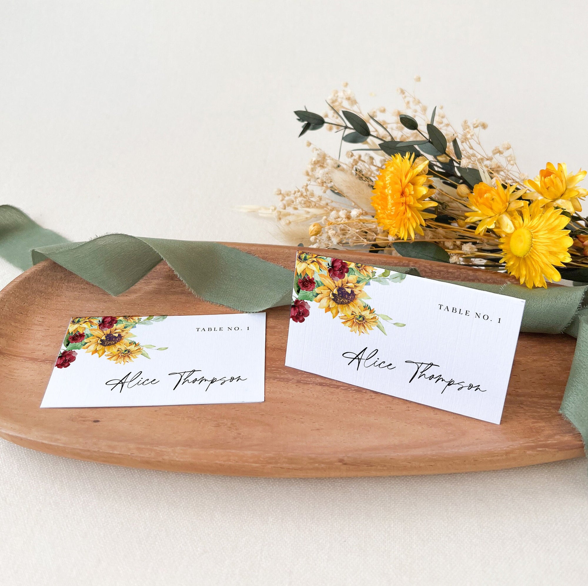 RUBY Printable Wedding Name Place Cards Sunflower