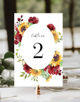 RUBY Rustic Sunflower Table Numbers Wedding Template