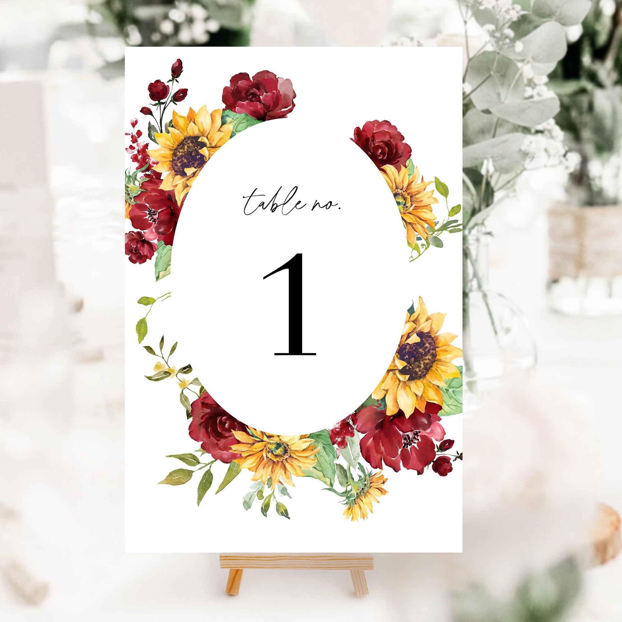 RUBY Rustic Sunflower Table Numbers Wedding Template