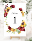 RUBY Rustic Sunflower Table Numbers Wedding Template