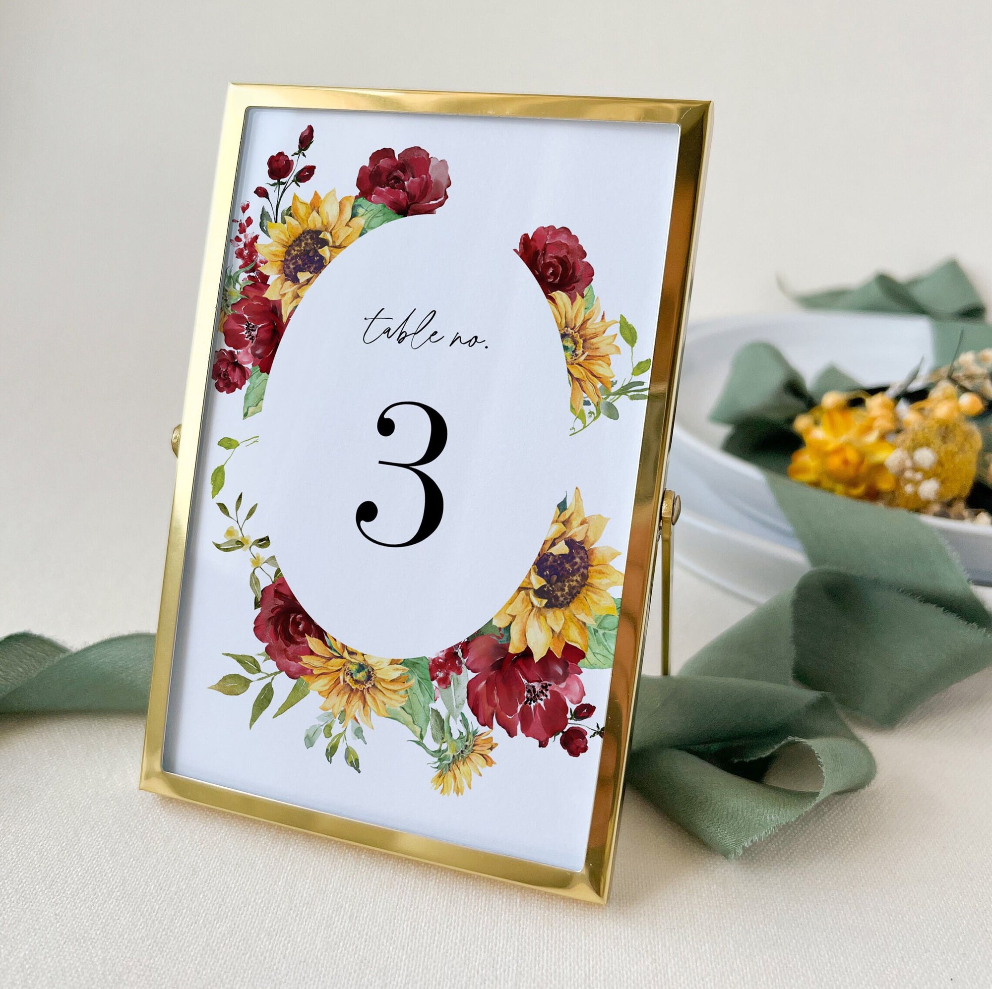 RUBY Rustic Sunflower Table Numbers Wedding Template
