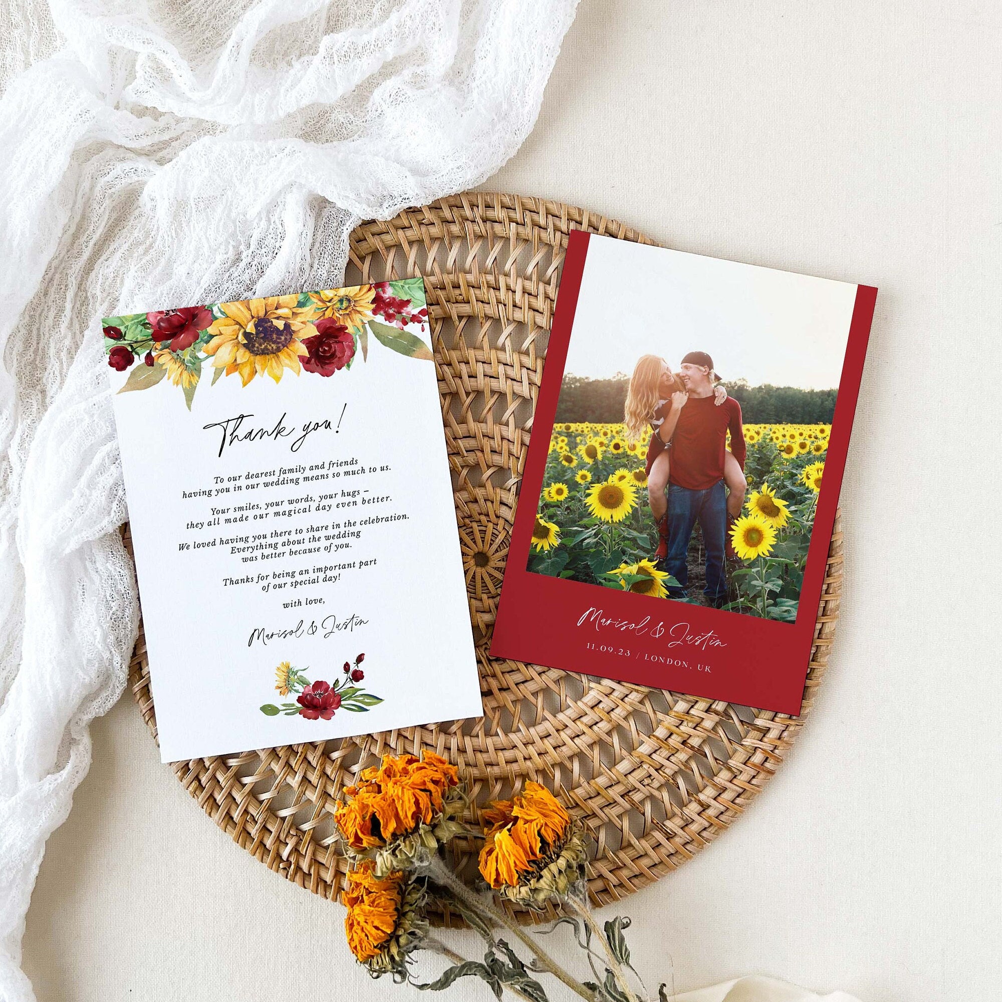 RUBY Sunflower Wedding Thank You Cards Template