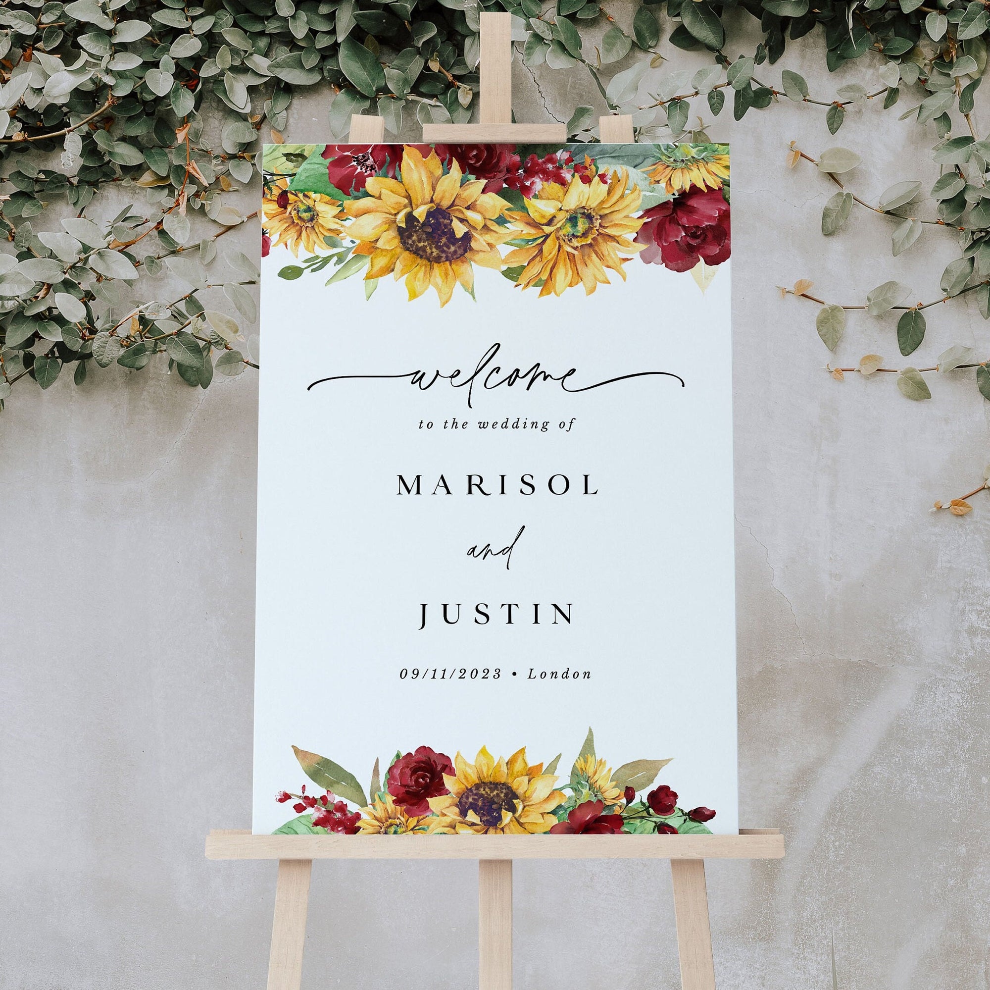 RUBY Printable Sunflower Wedding Signs Rustic Template