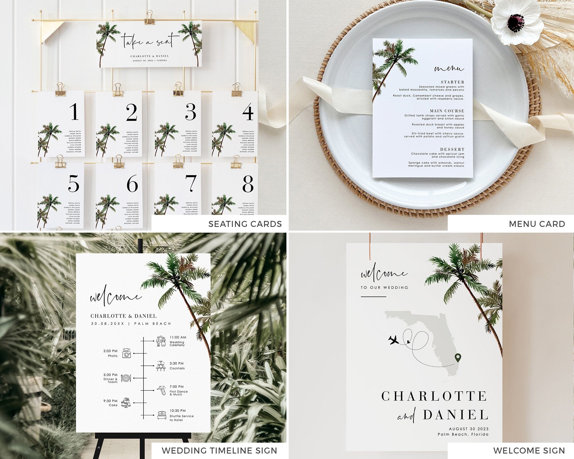 KONA Tropical Palm Tree Wedding Stationery Template Bundle