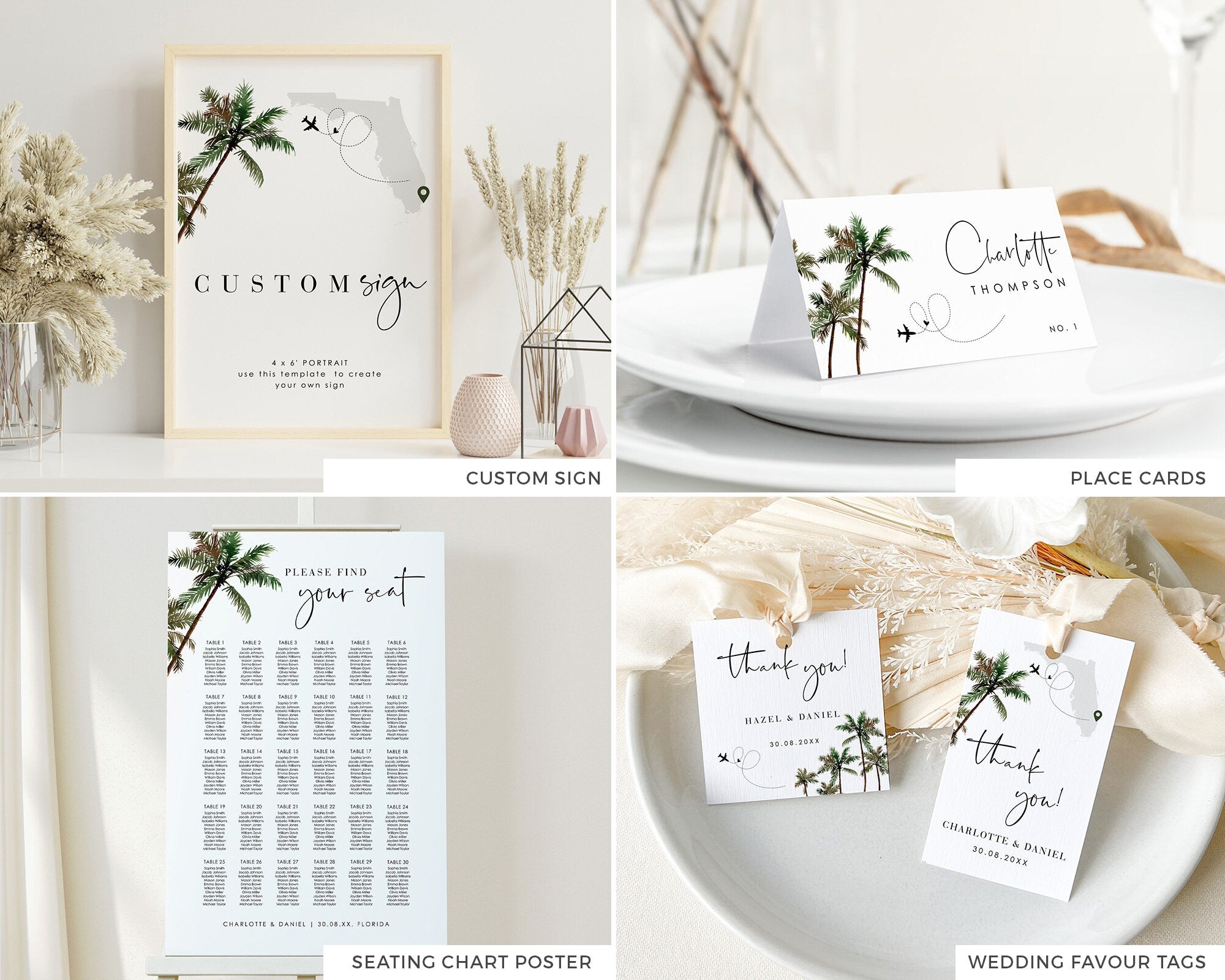 KONA Tropical Palm Tree Wedding Stationery Template Bundle
