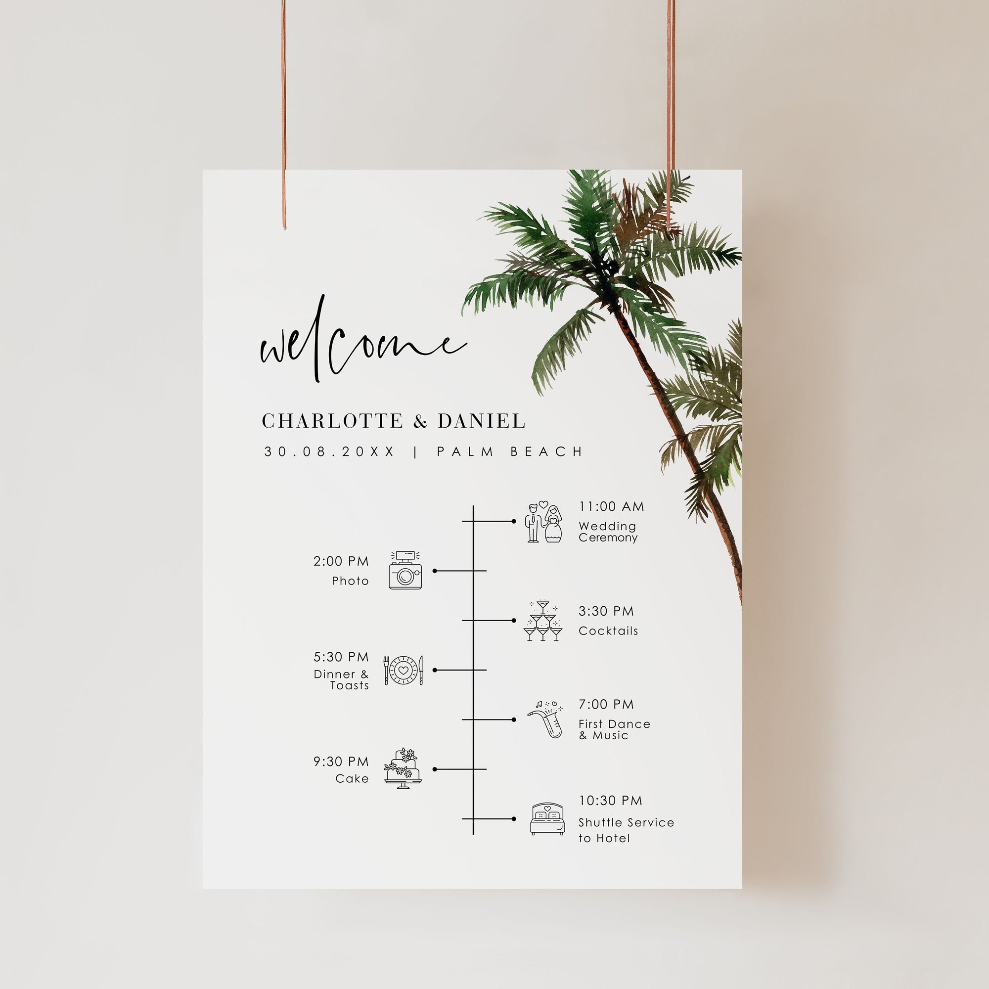 KONA Palm Tree Wedding Order of Events Sign Template