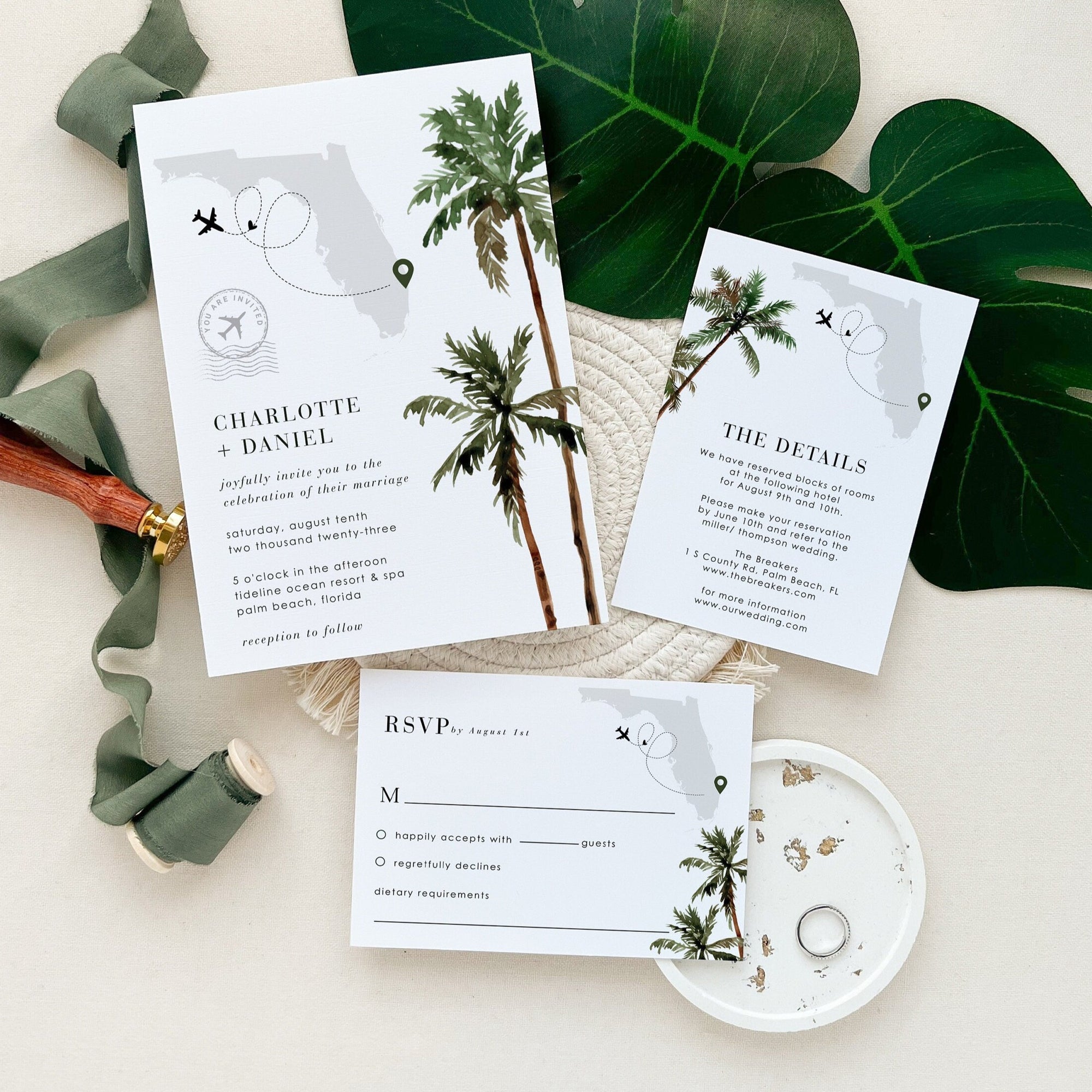 KONA Tropical Palm Tree Wedding Stationery Template Bundle
