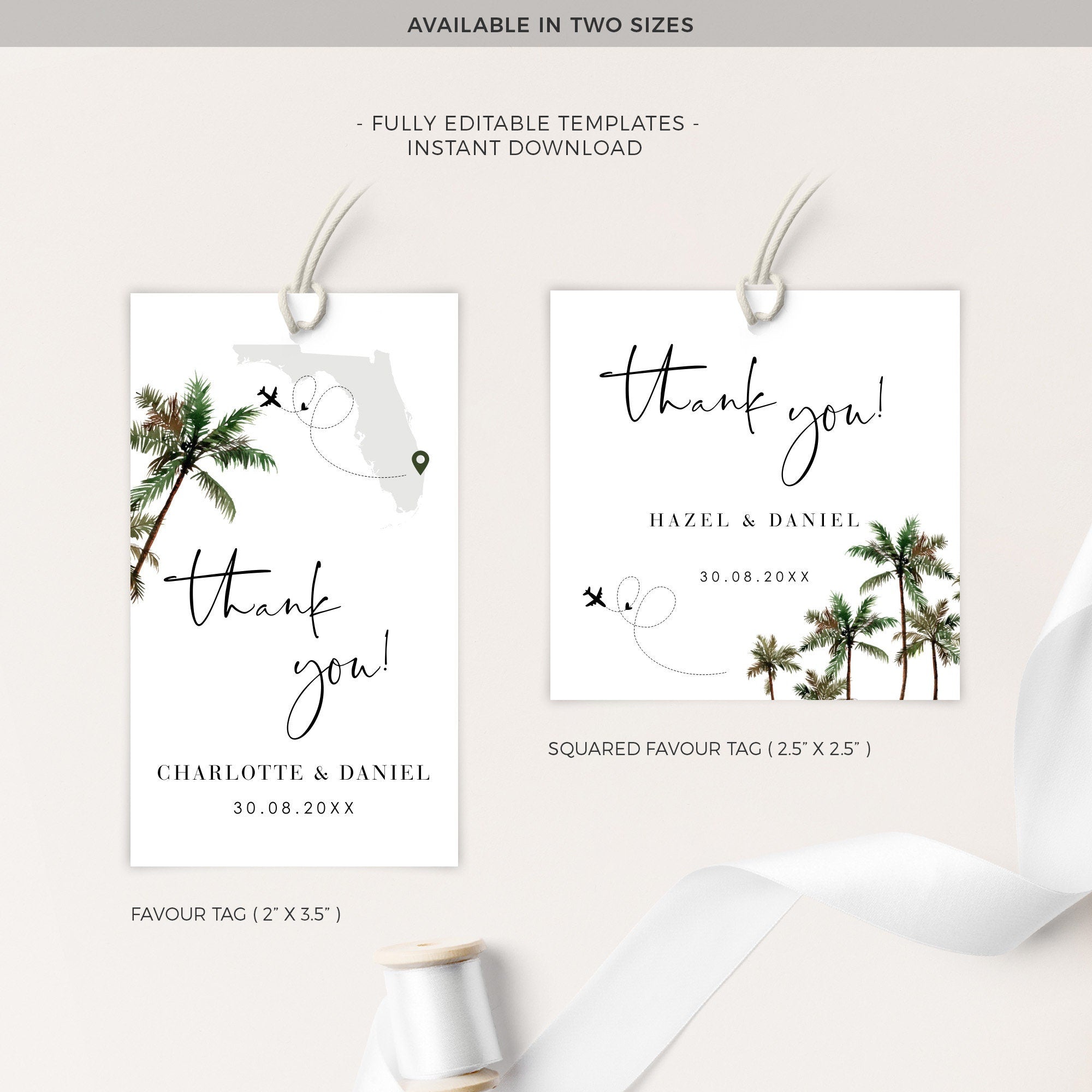 KONA Palm Tree Wedding Thank You Tags Printable