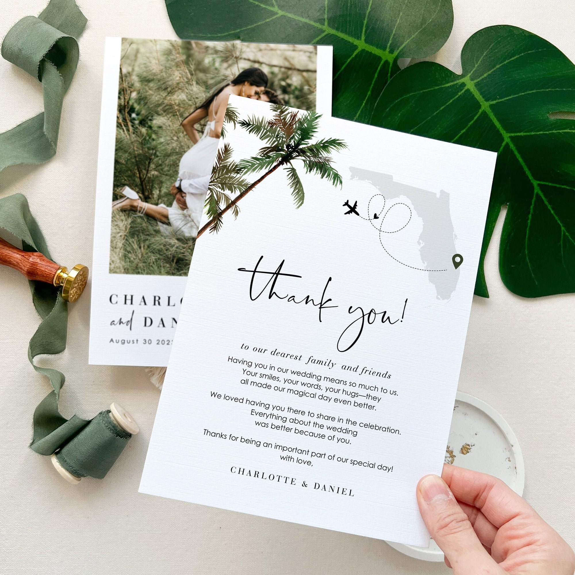 KONA Palm Tree Thank You Card for Wedding Template