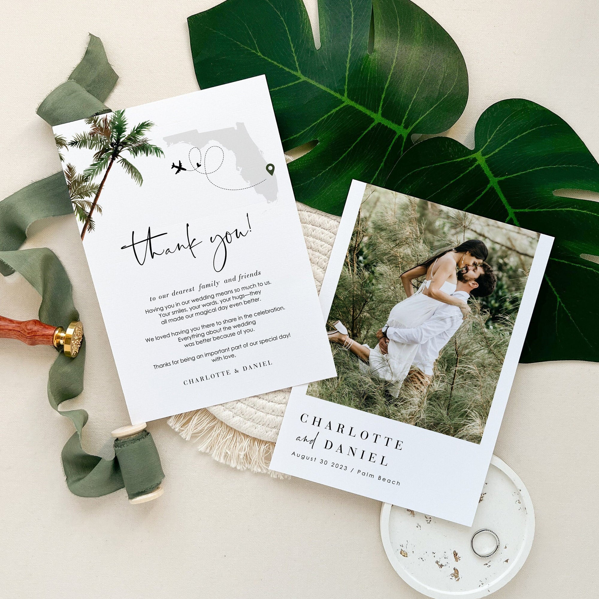 KONA Palm Tree Thank You Card for Wedding Template
