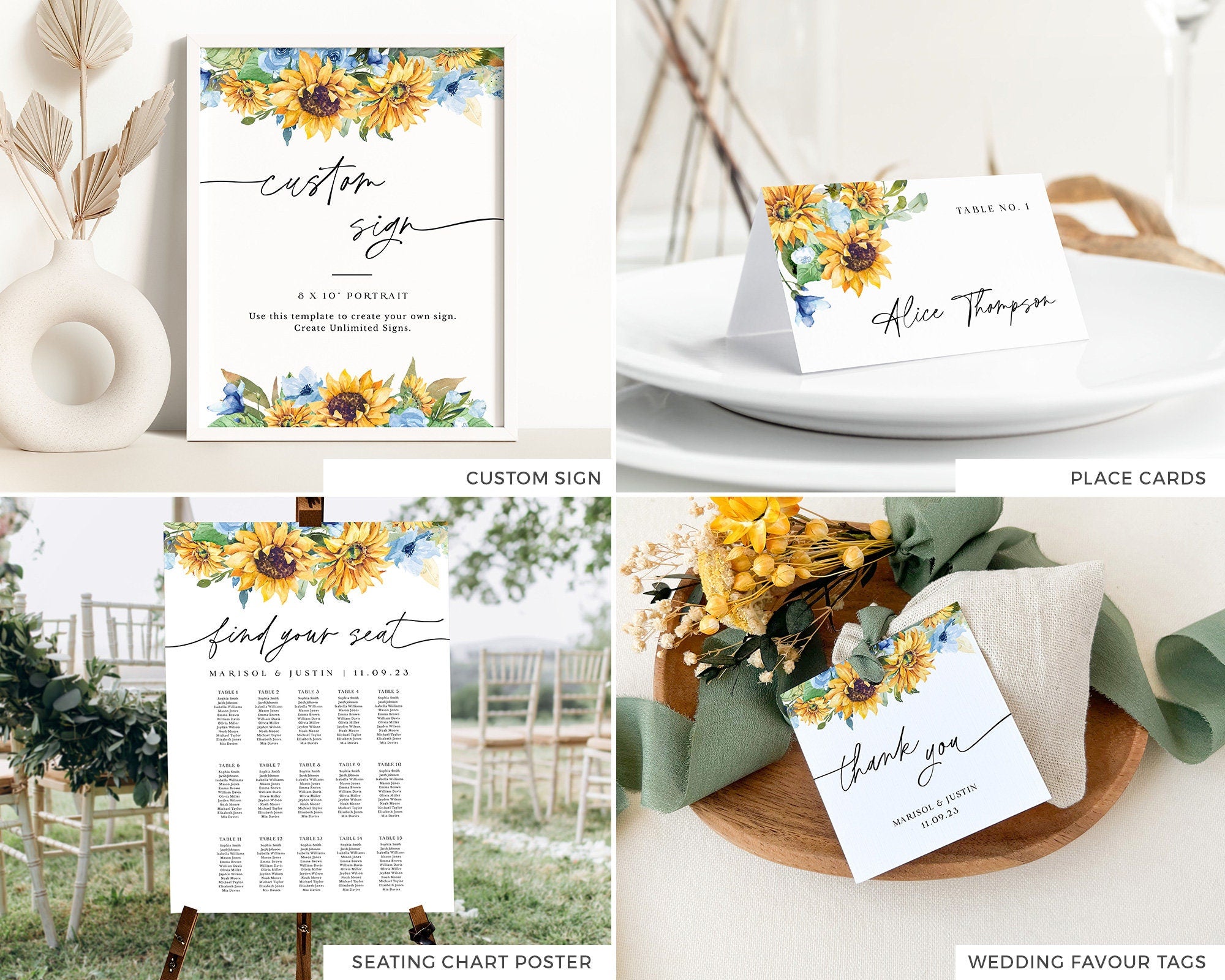IVY Sunflower and Rose Wedding Stationery Template Bundle