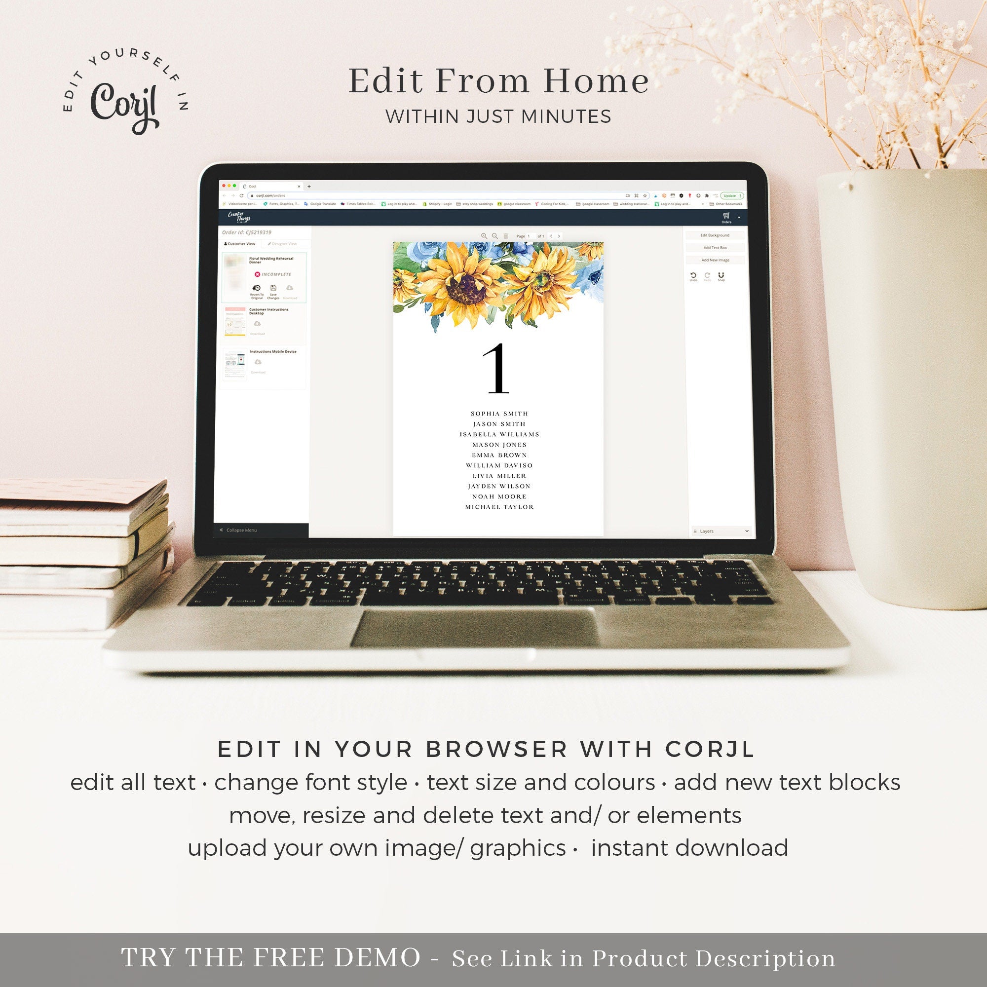 IVY Sunflower Wedding Table Seating Cards Template