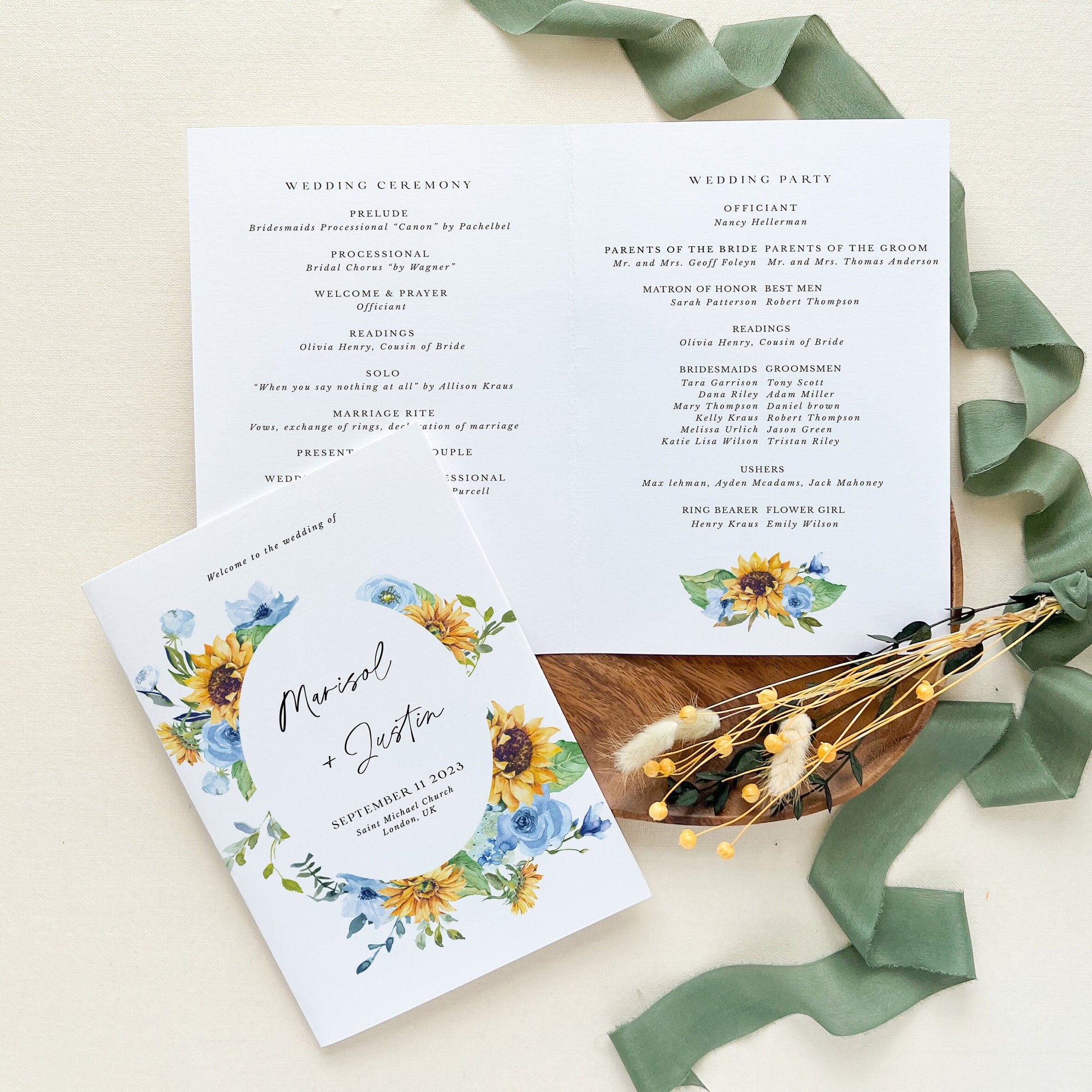 IVY Sunflower Wedding Programs Template