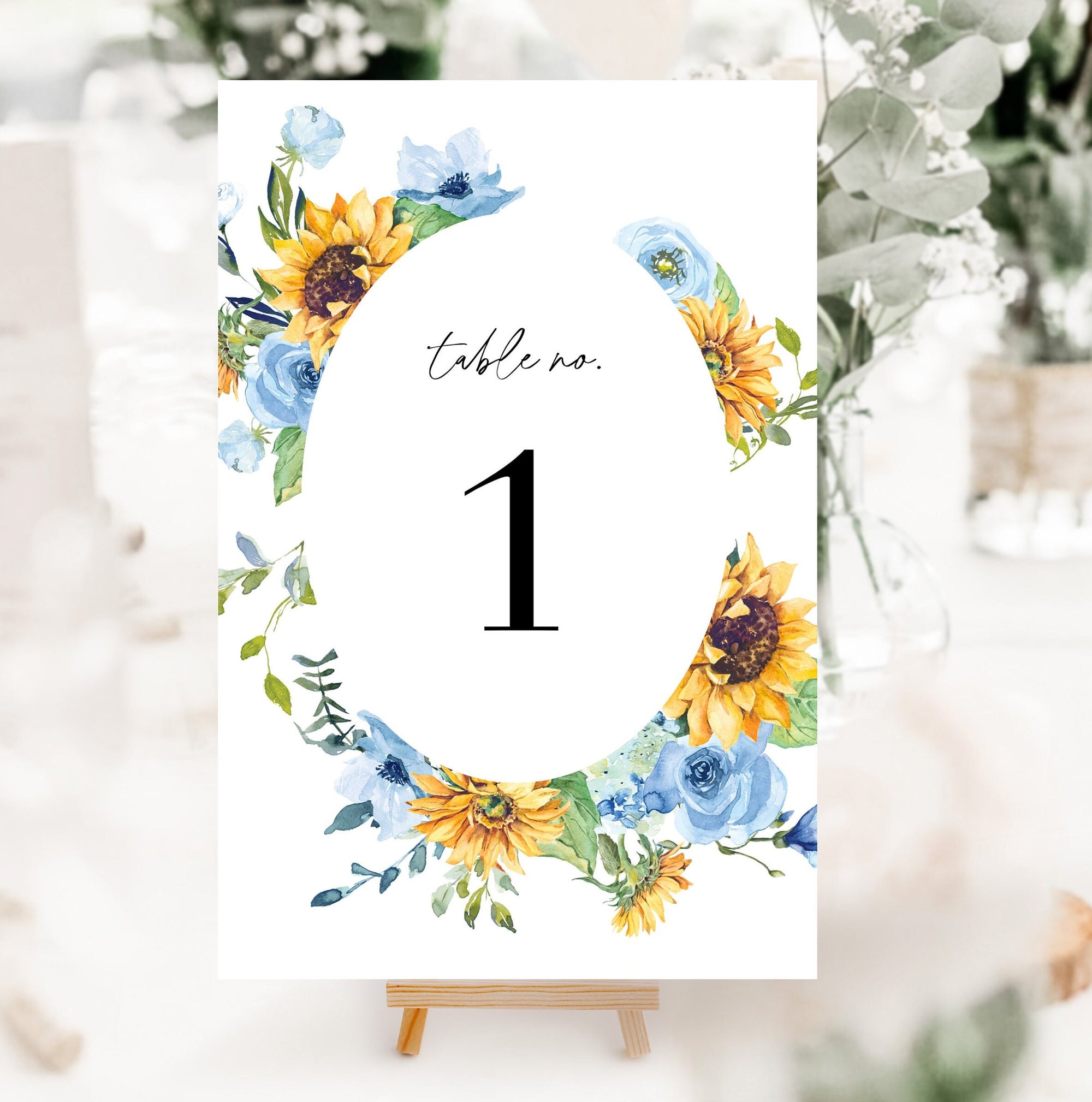 IVY Sunflower Wedding Table Numbers Template