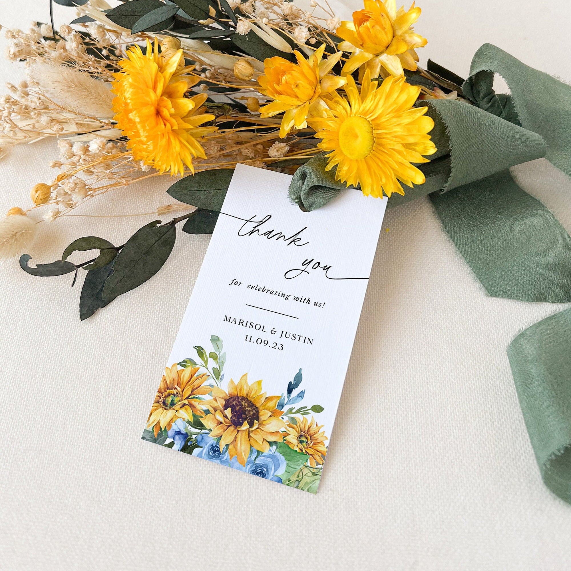 IVY Printable Wedding Favour Tags Template with Sunflowers