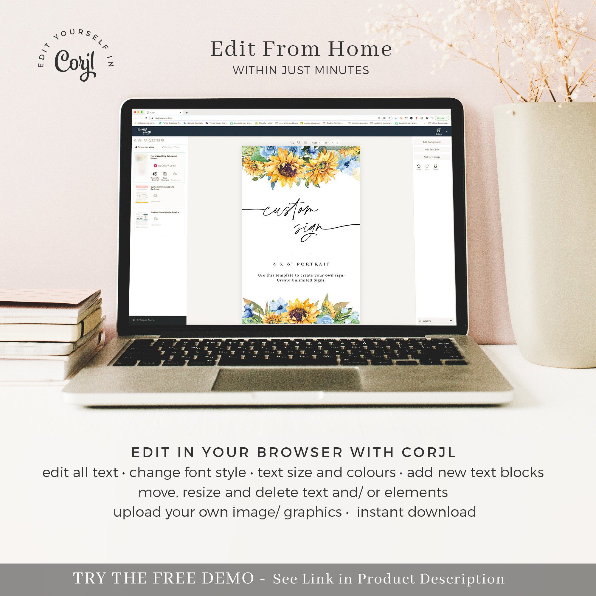 IVY Small Rustic Sunflower Wedding Sign Template