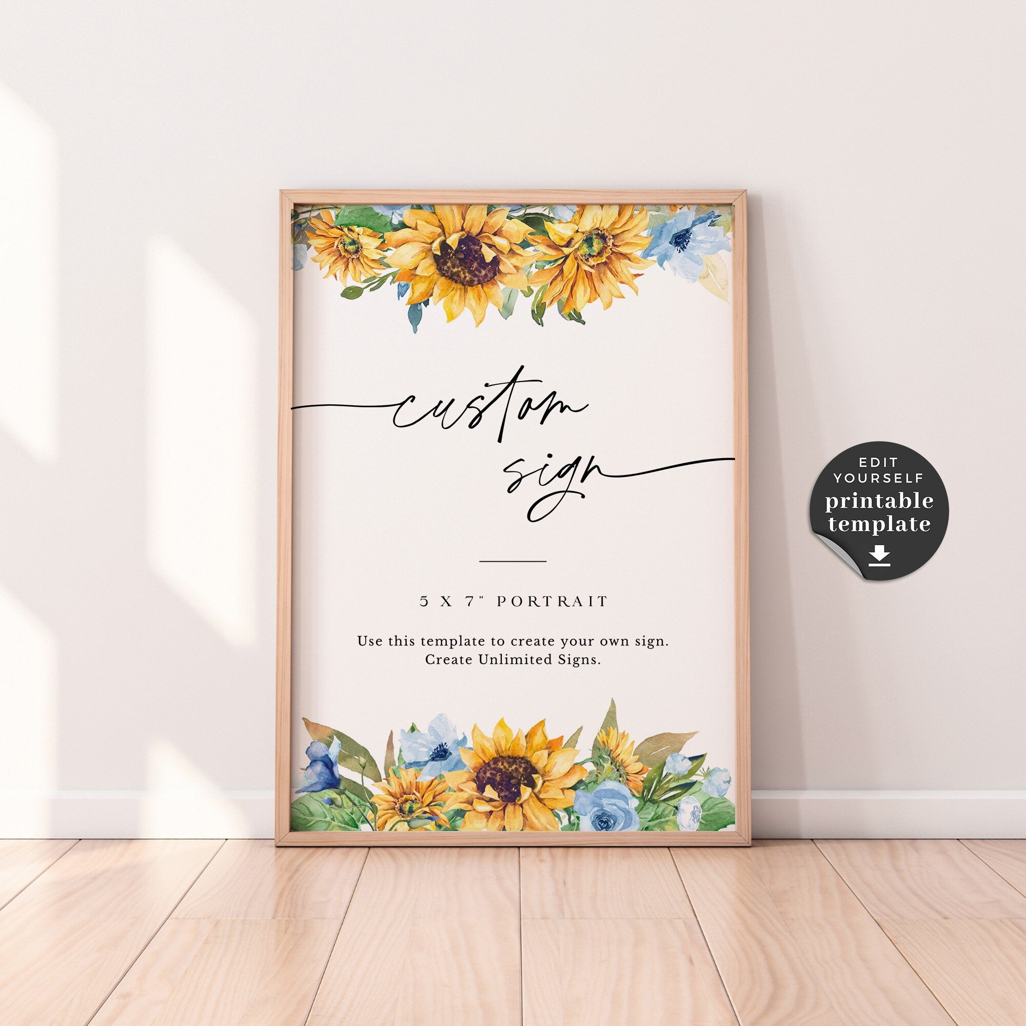 IVY Small Rustic Sunflower Wedding Sign Template