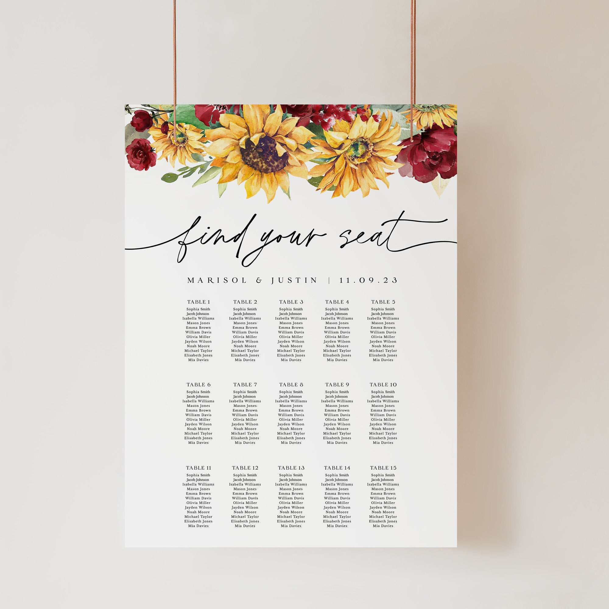 RUBY Rustic Seating Chart Wedding Diy Template