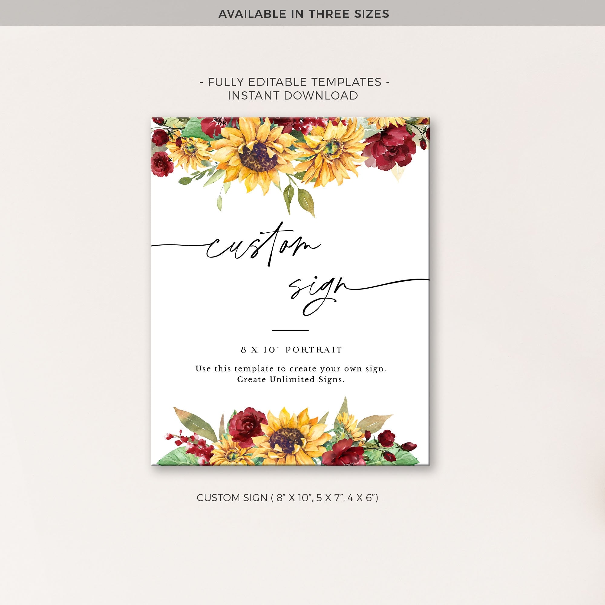 RUBY Printable Wedding Signs for Reception with Sunflowers