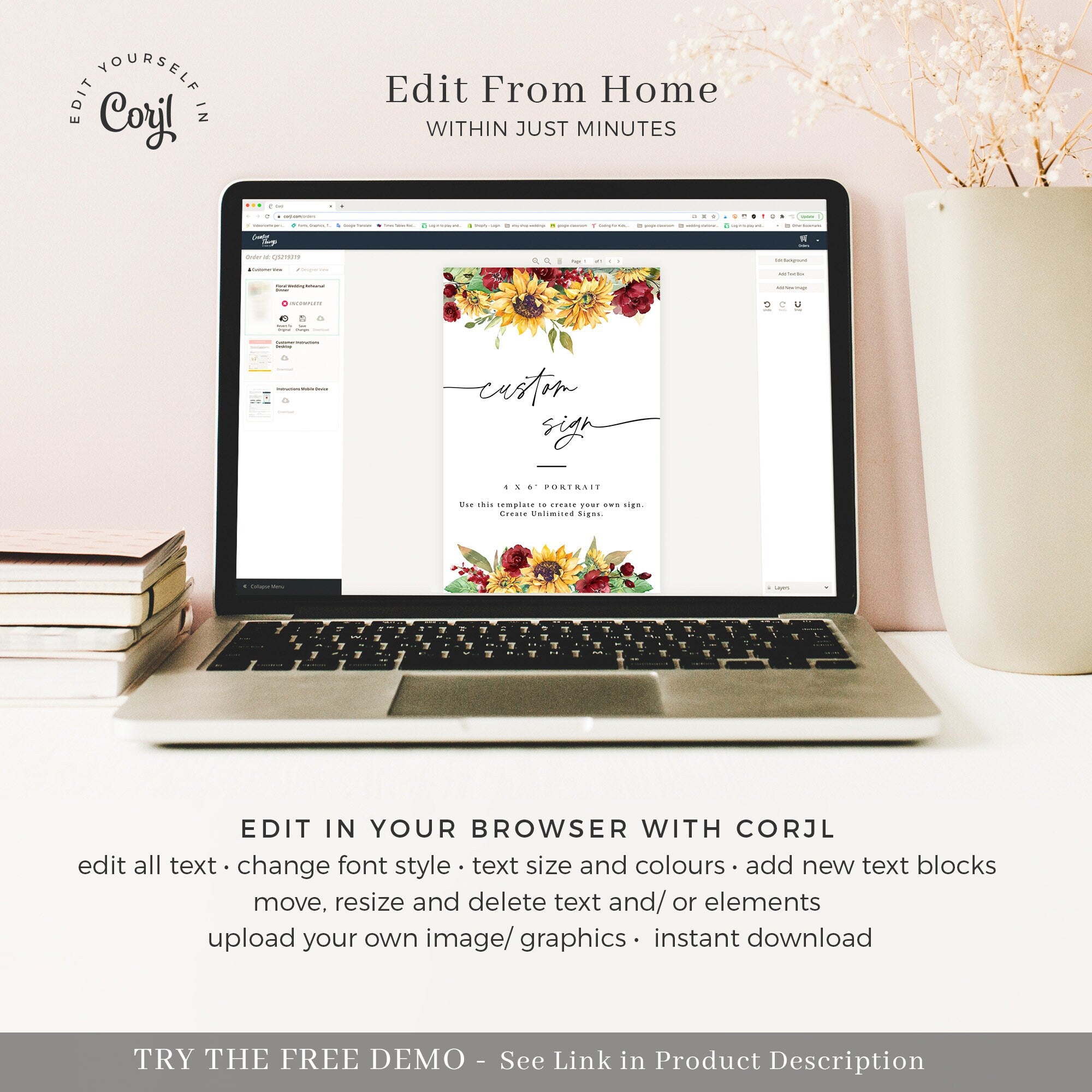 RUBY Printable Wedding Signs for Reception with Sunflowers